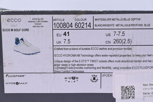 Ecco Core Golf Shoes / UK Size 7.5 / White, Grey & Navy