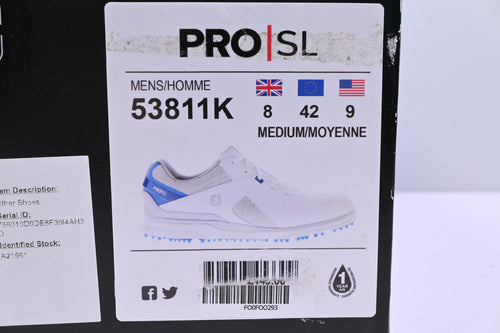 Footjoy Pro SL Golf Shoes / UK Size 8 / White, Grey & Blue