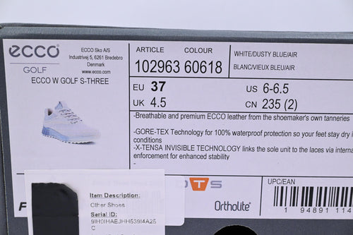 Ladies Ecco S-Three Golf Shoes / UK Size 4.5 / White & Light Blue