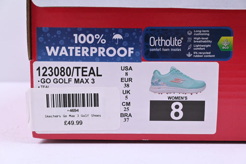 Ladies Skechers Go Golf Max 3 Golf Shoes / UK Size 5 / Teal & White