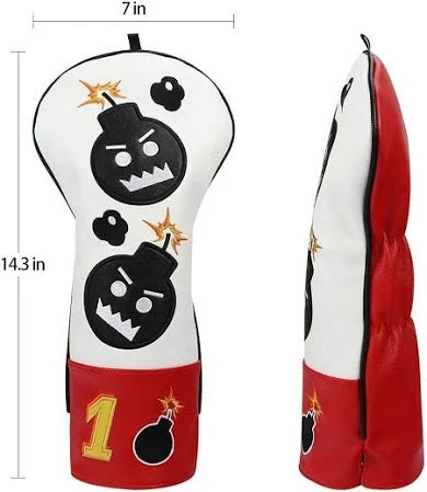 Craftsman Golf Angry Bombs Leather Driver Headcover / White &amp; Red