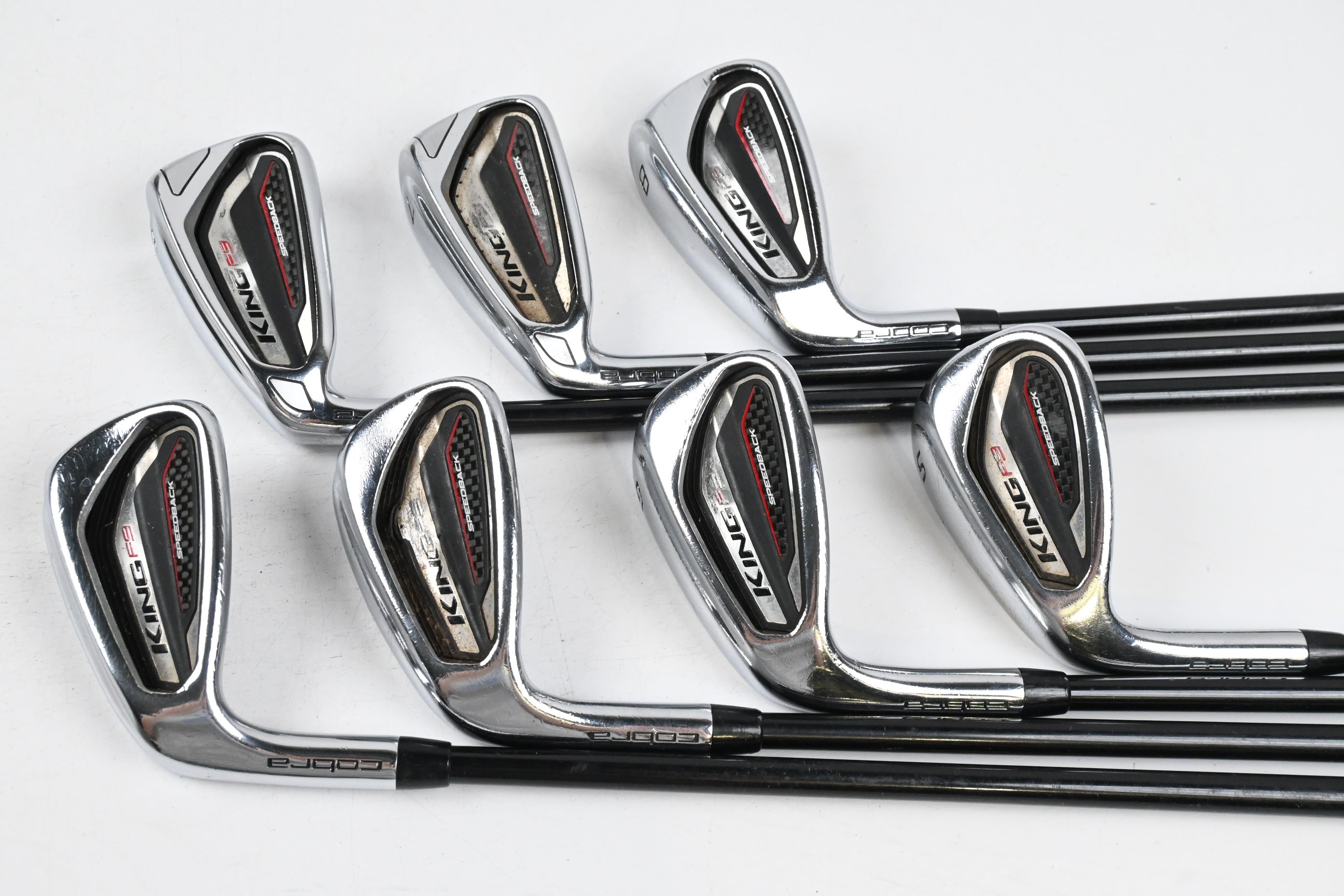 Left hand Cobra King F9 Irons / 6-PW+GW+SW / Regular Flex Atmos 6 Shafts
