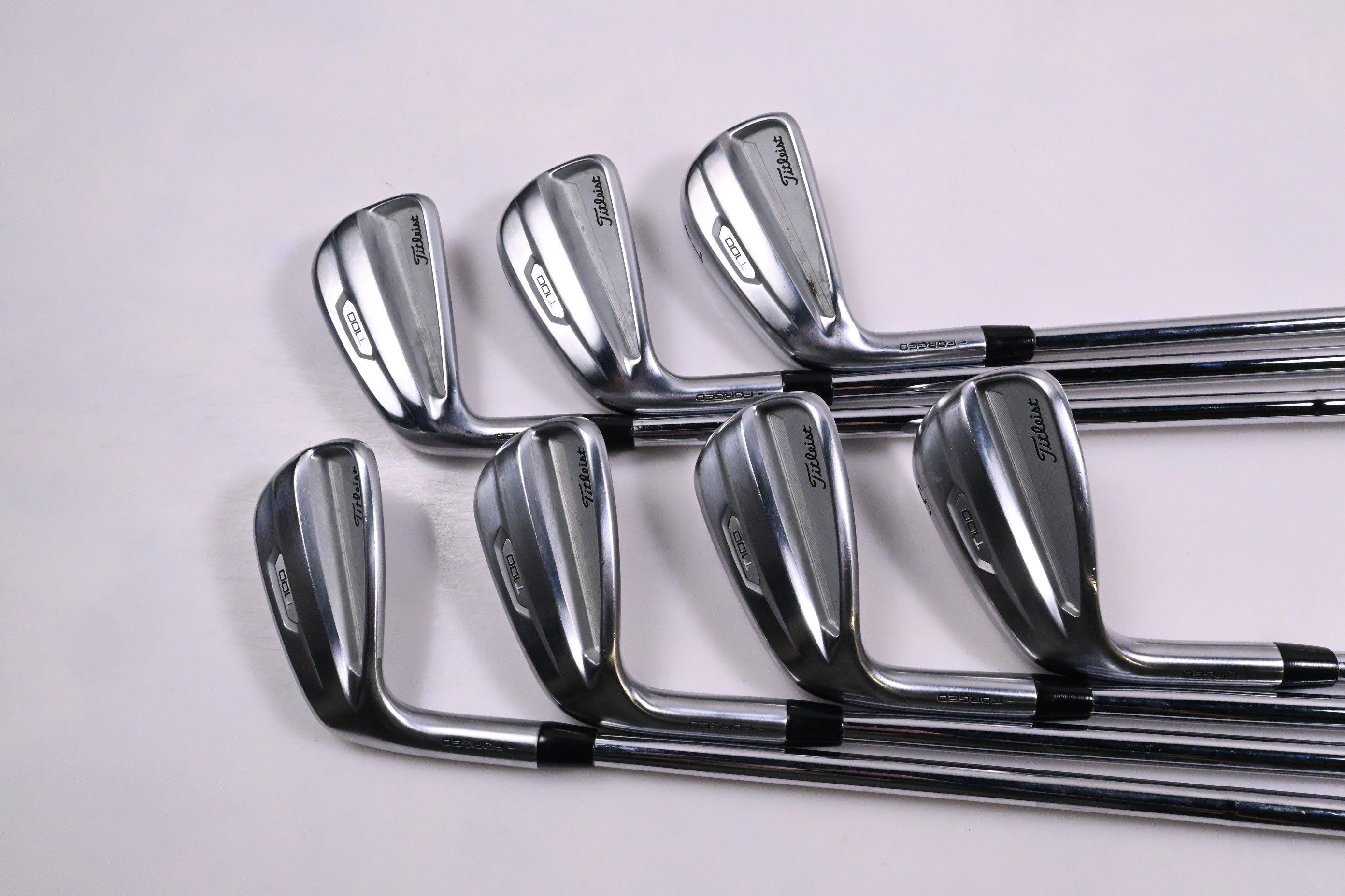 Left Hand Titleist T100 2021 Irons / 5-PW+48° / Stiff Flex AMT Tour White S300