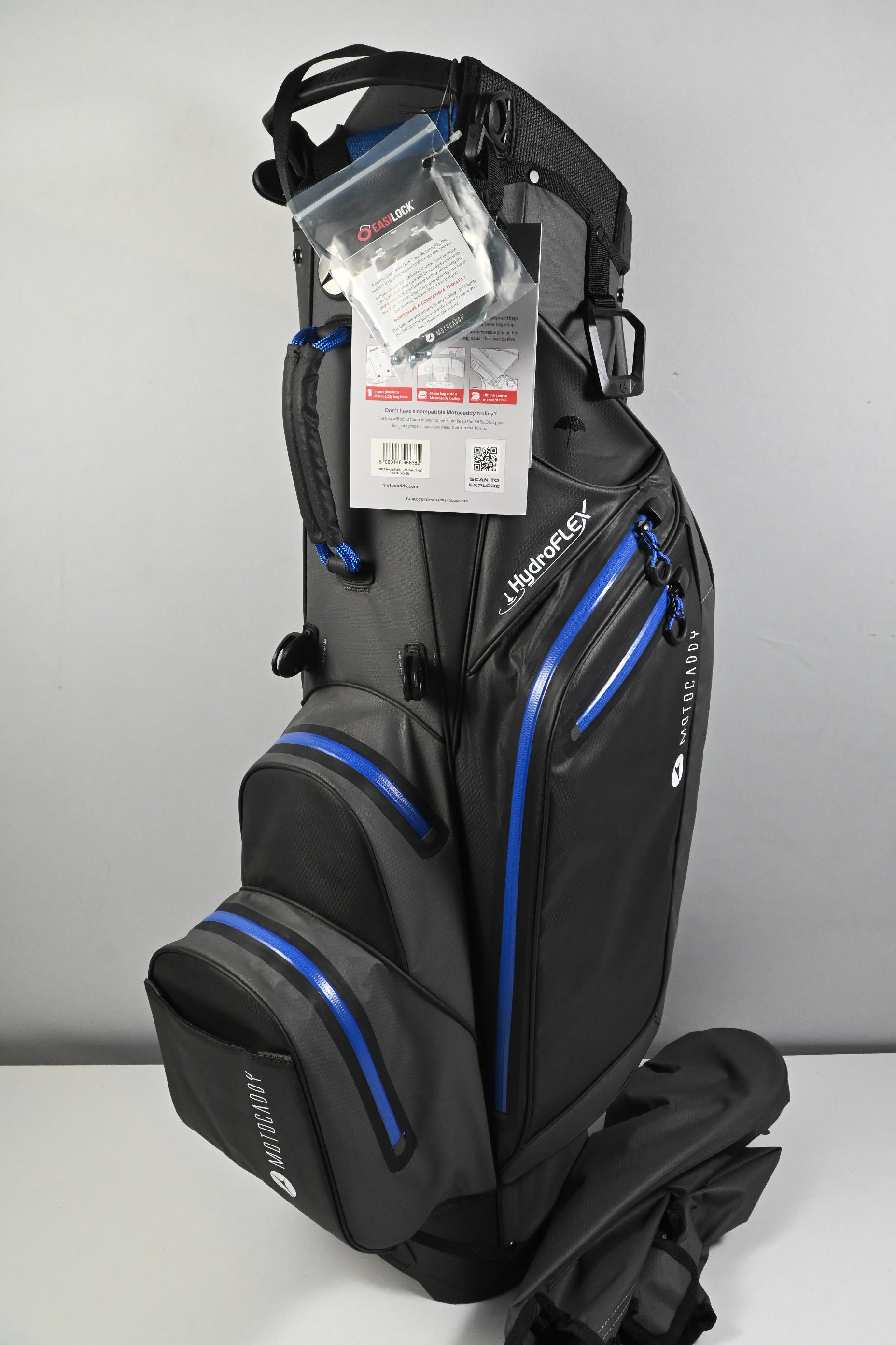 Motocaddy Hydroflex Stand Bag / 5-Way Divider / Grey, Black & Blue