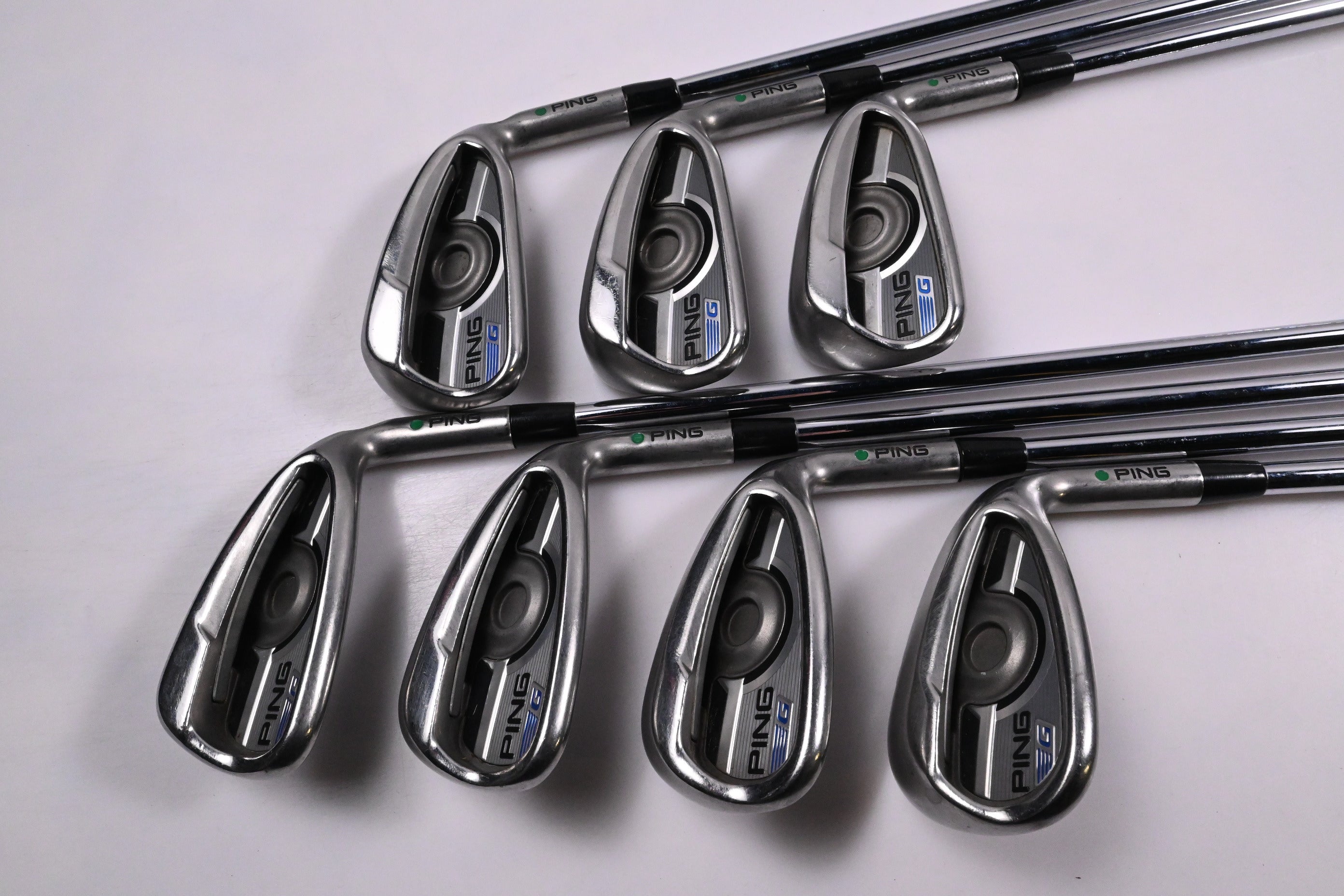 Ping G Series Irons / 5-PW+SW / Green Dot / Regular Flex Ping AWT 2.0 Shafts
