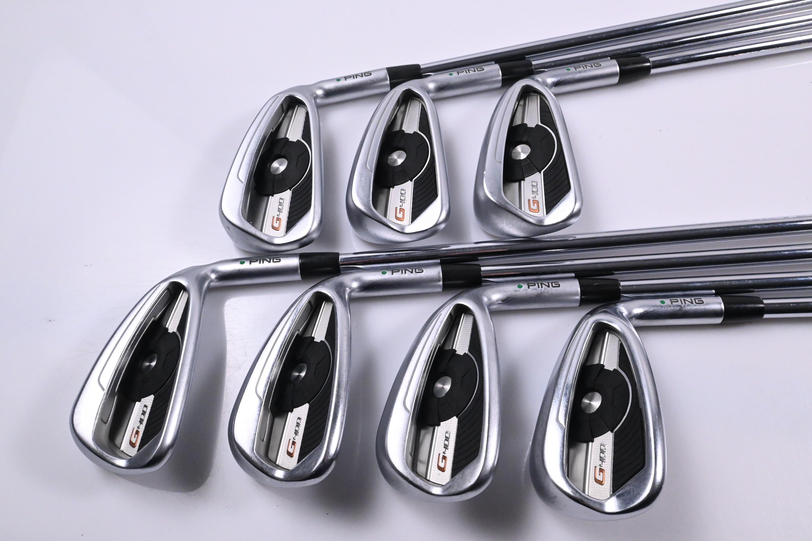 Ping G400 Irons / 4-PW / Green Dot / Regular Flex Ping AWT 2.0 Shafts