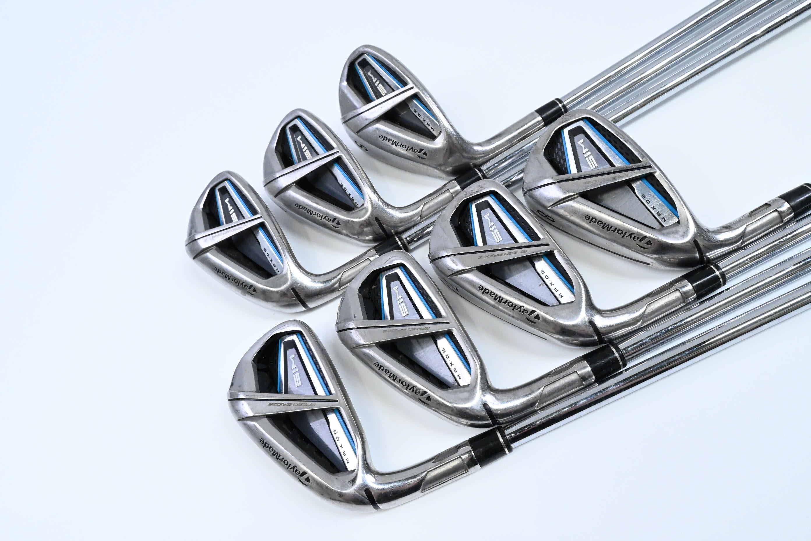 Left Hand Taylormade SIM Max OS Irons / 5-PW+SW / Regular Flex KBS MAX 85 Shafts