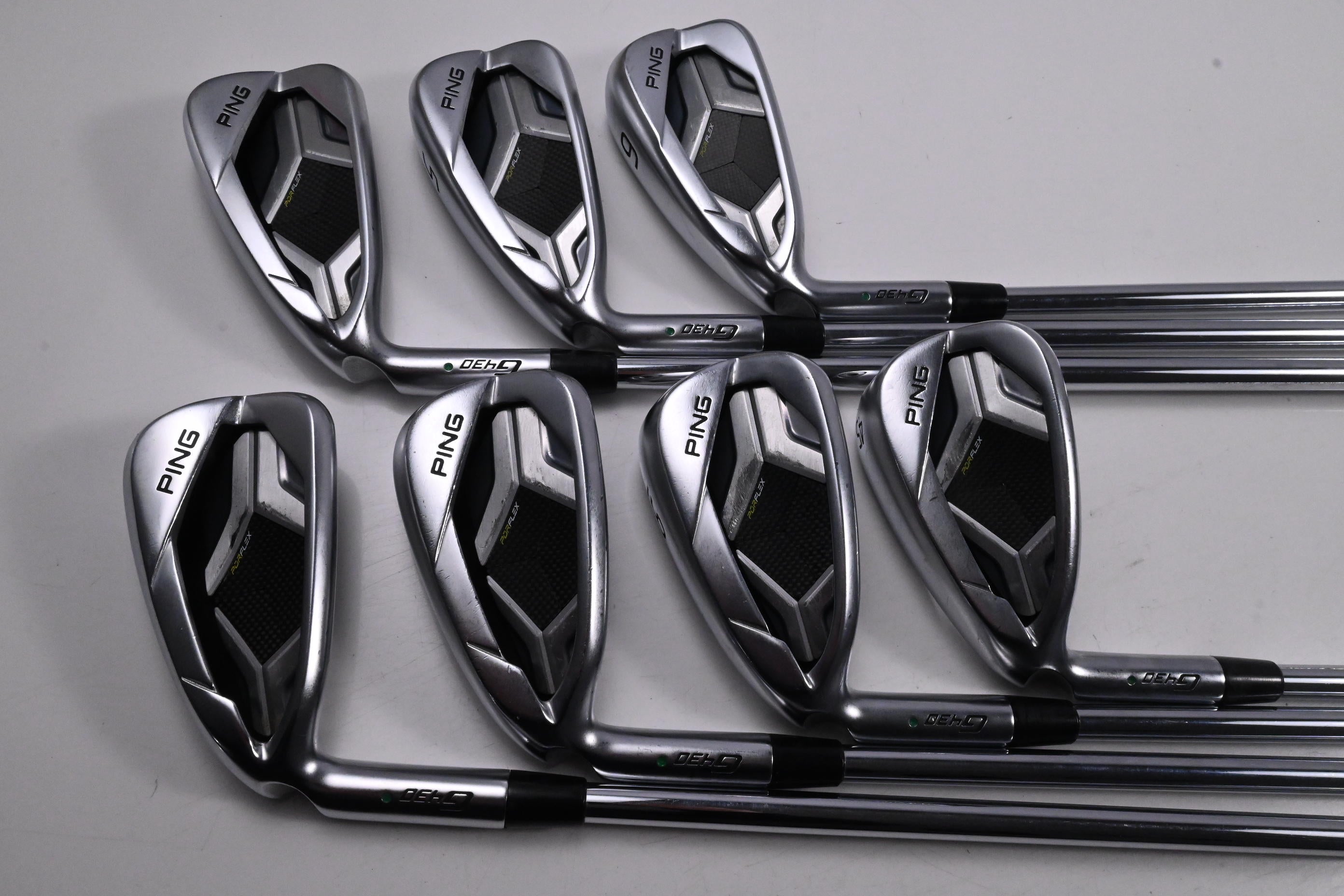 Left Hand Ping G430 Irons / 4-9i+45 / Green Dot / Regular Flex Ping AWT 2.0
