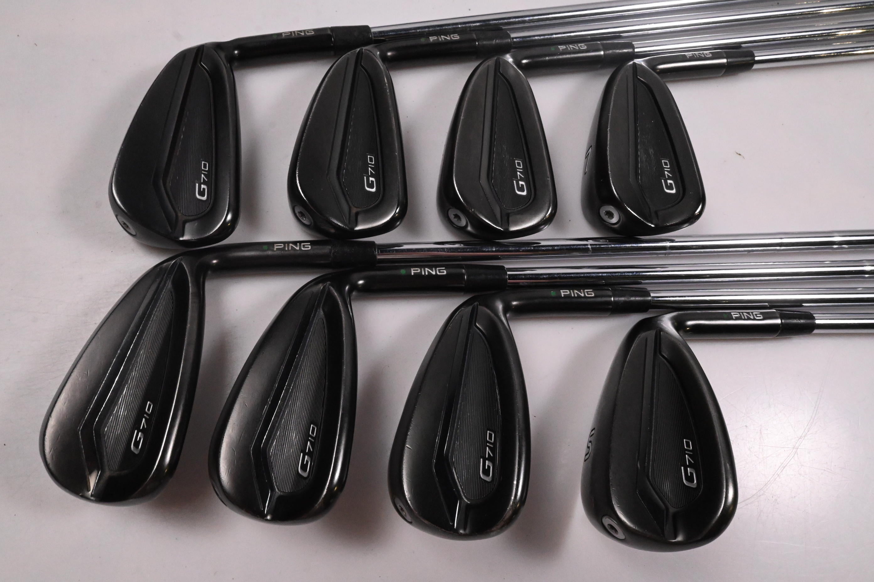 Ping G710 Irons / 4-PW+SW / Green Dot / Stiff Flex Ping AWT 2.0 Shafts