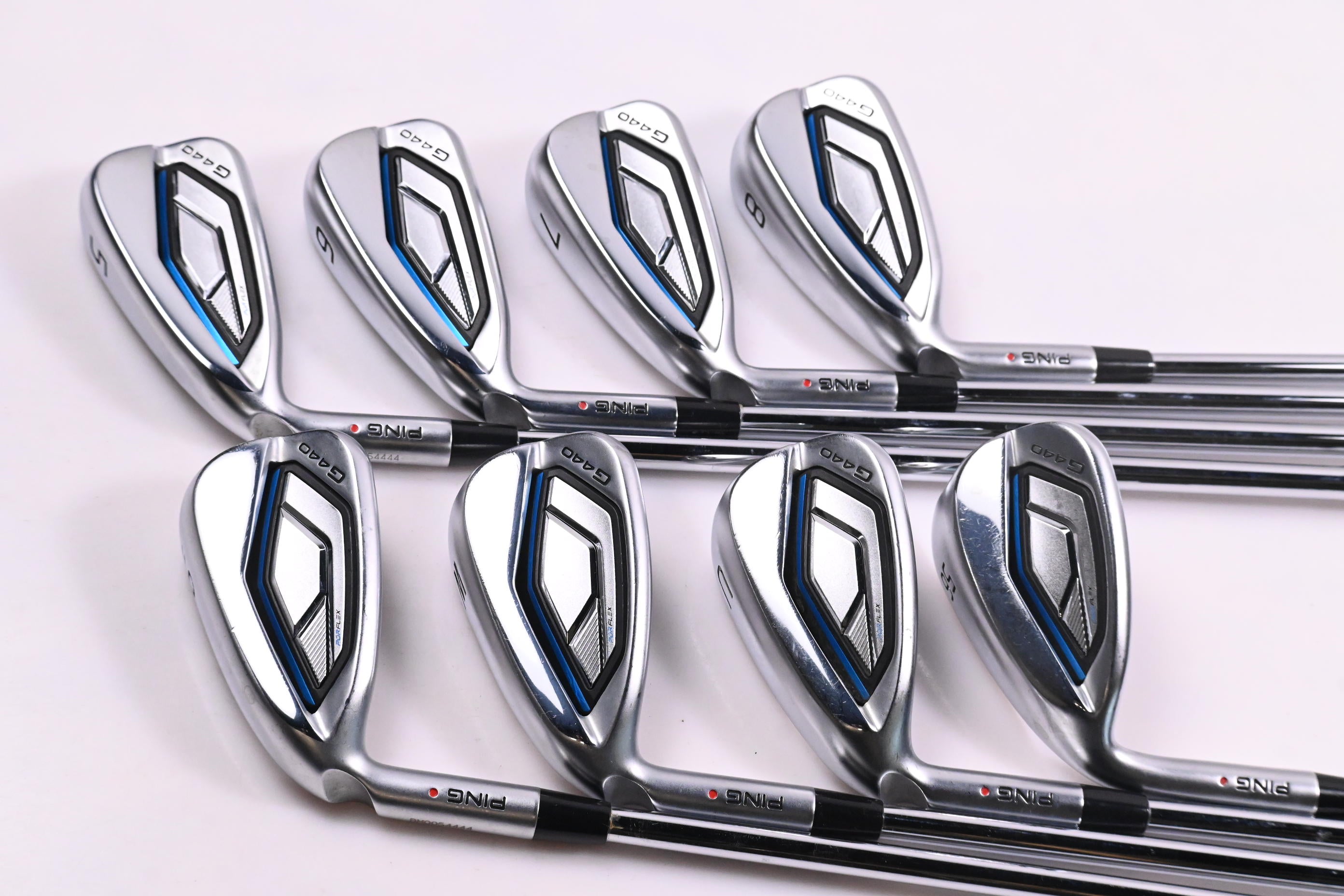 Left Hand Ping G440 Irons / 5-PW+GW+56° / Red Dot / Stiff Flex Ping AWT 3.0