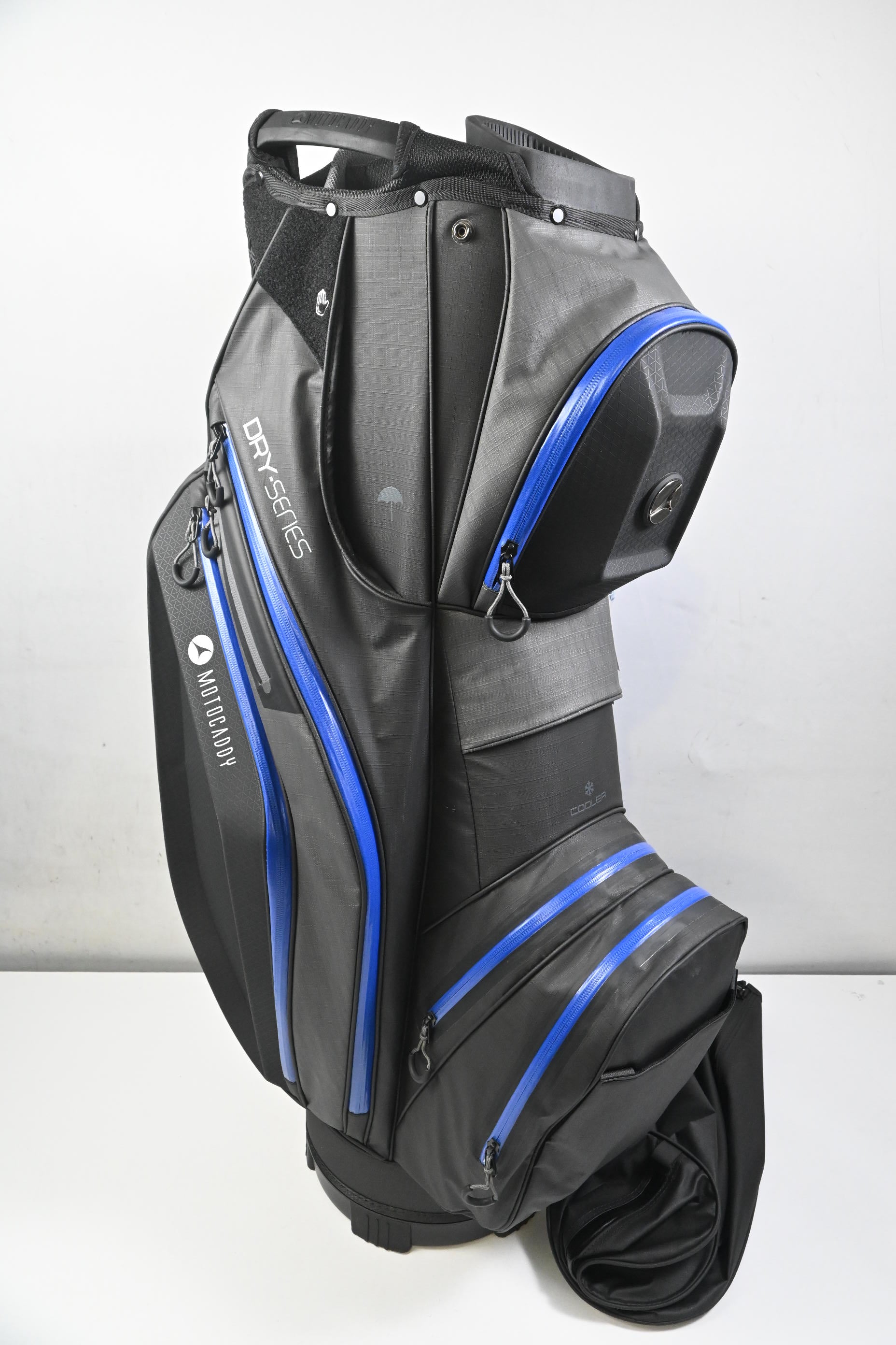 Motocaddy Dry Series Cart Bag / 14-Way Divider / Black, Grey & Blue