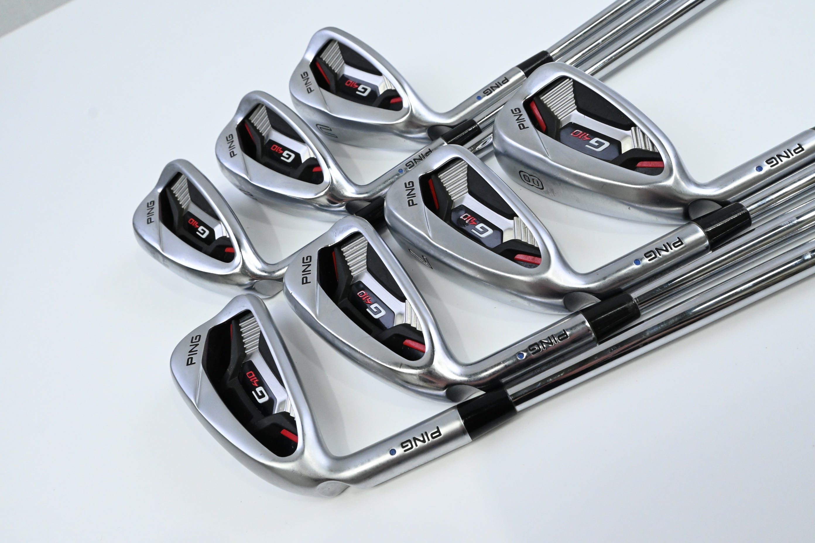 Left Hand Ping G410 Irons / 5-PW+UW / Blue Dot / Regular Flex Dynamic Gold 105