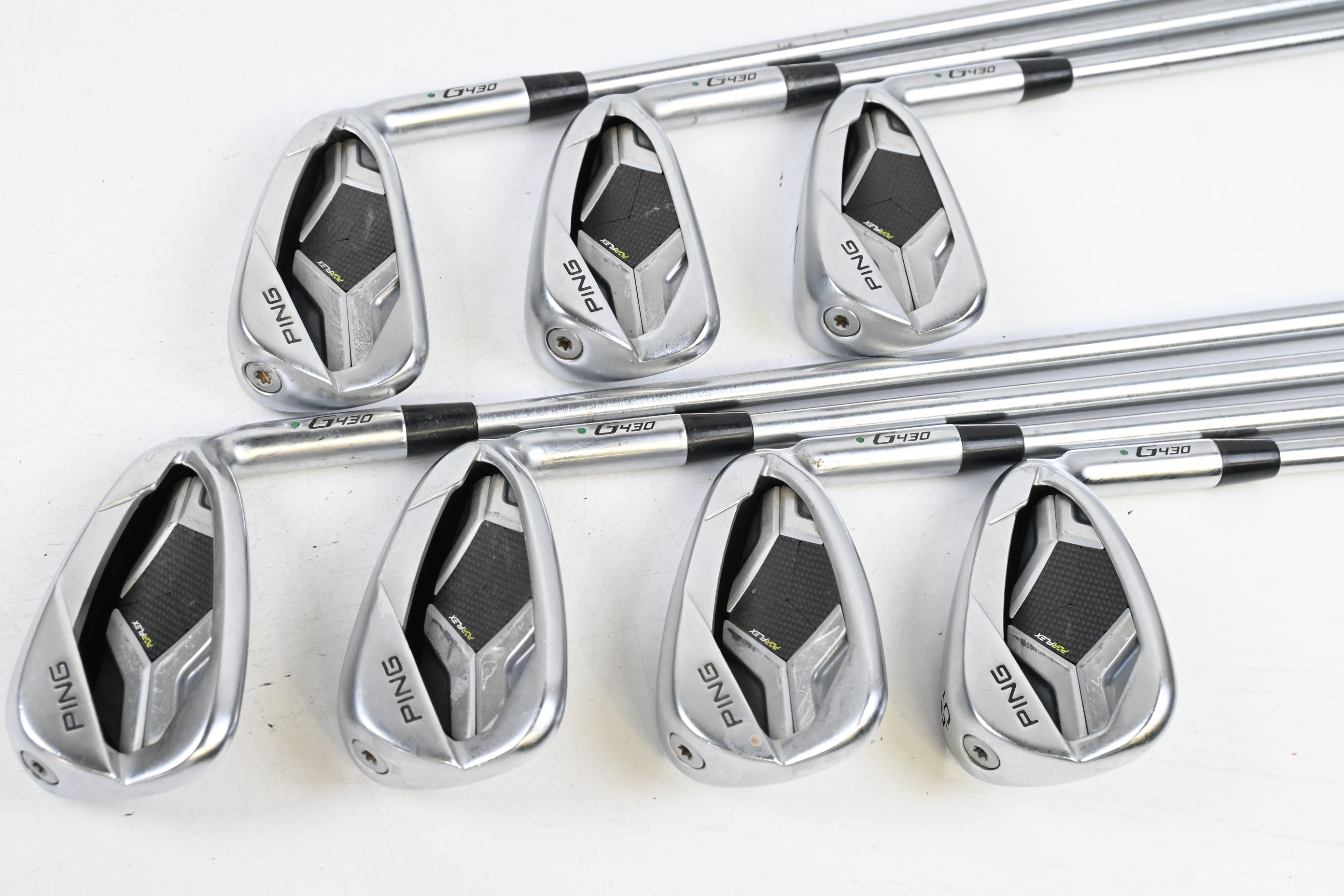 Ping G430 Irons / 5-PW+GW / Green Dot / X-Flex Project X LS 125 Steel Shafts