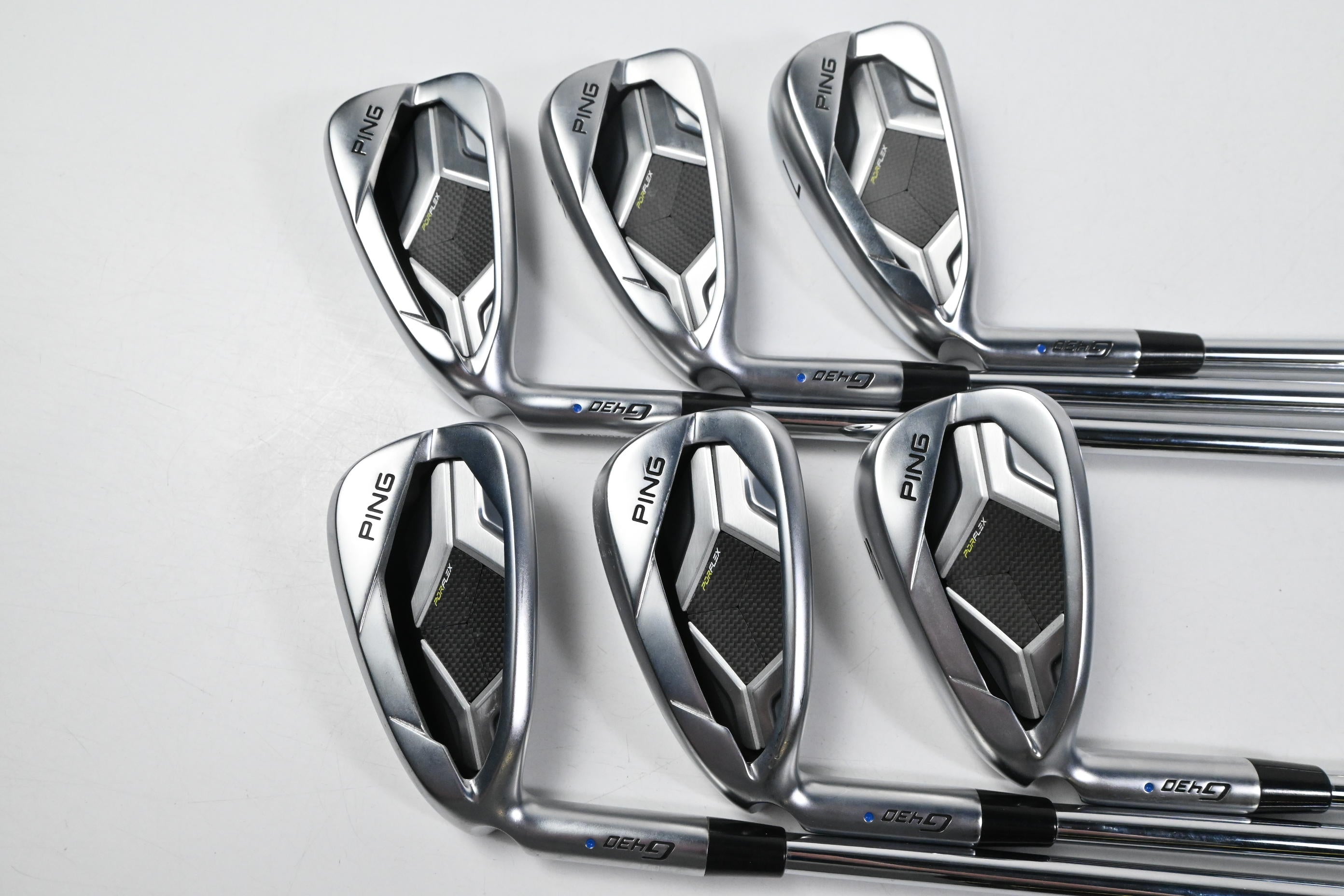 Left Hand Ping G430 Irons / 5-PW / Blue Dot / Regular Flex Ping AWT 2.0 Shafts
