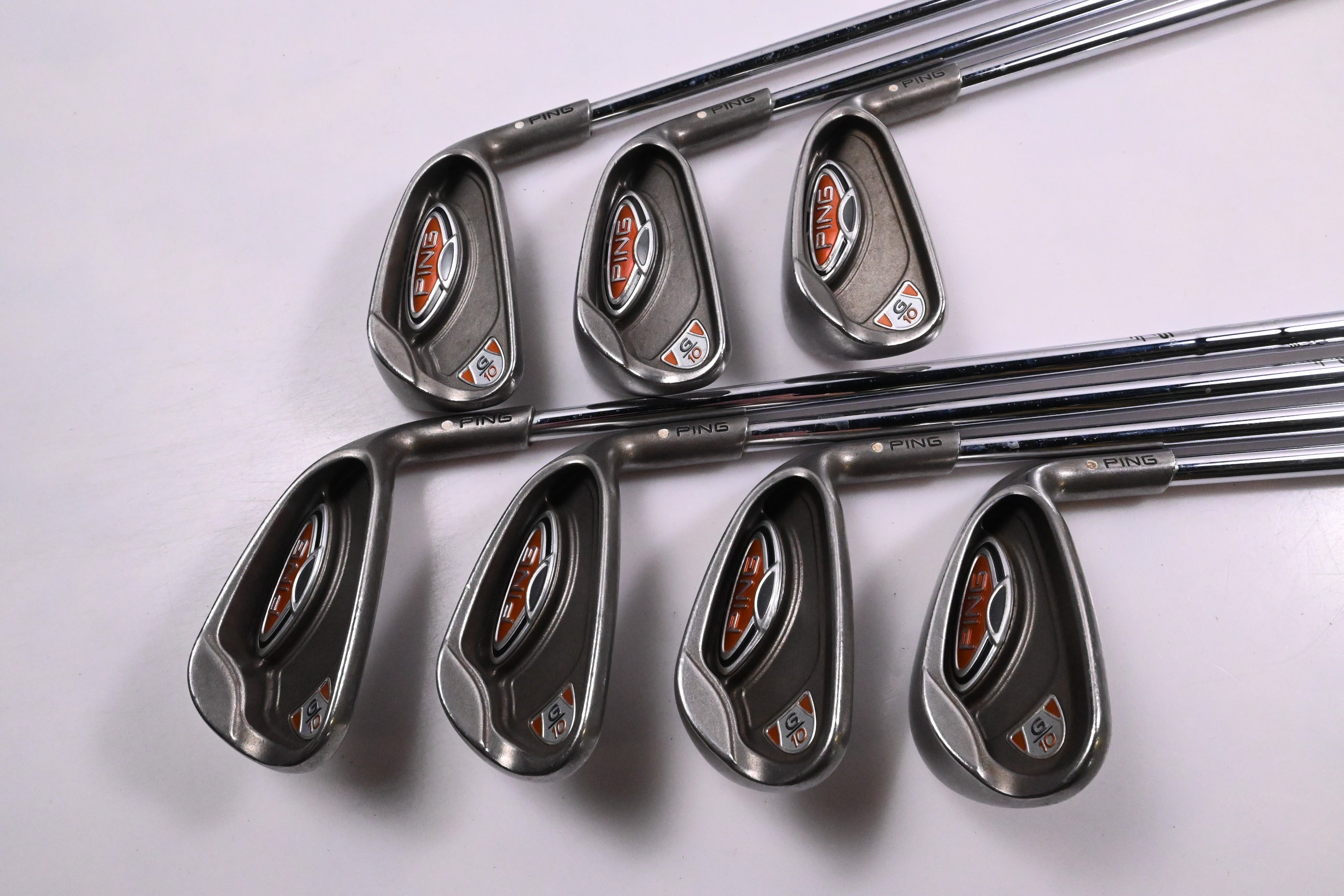 Ping G10 Irons / 4-PW+SW / White Dot / Stiff Flex Ping AWT / No #7 Iron