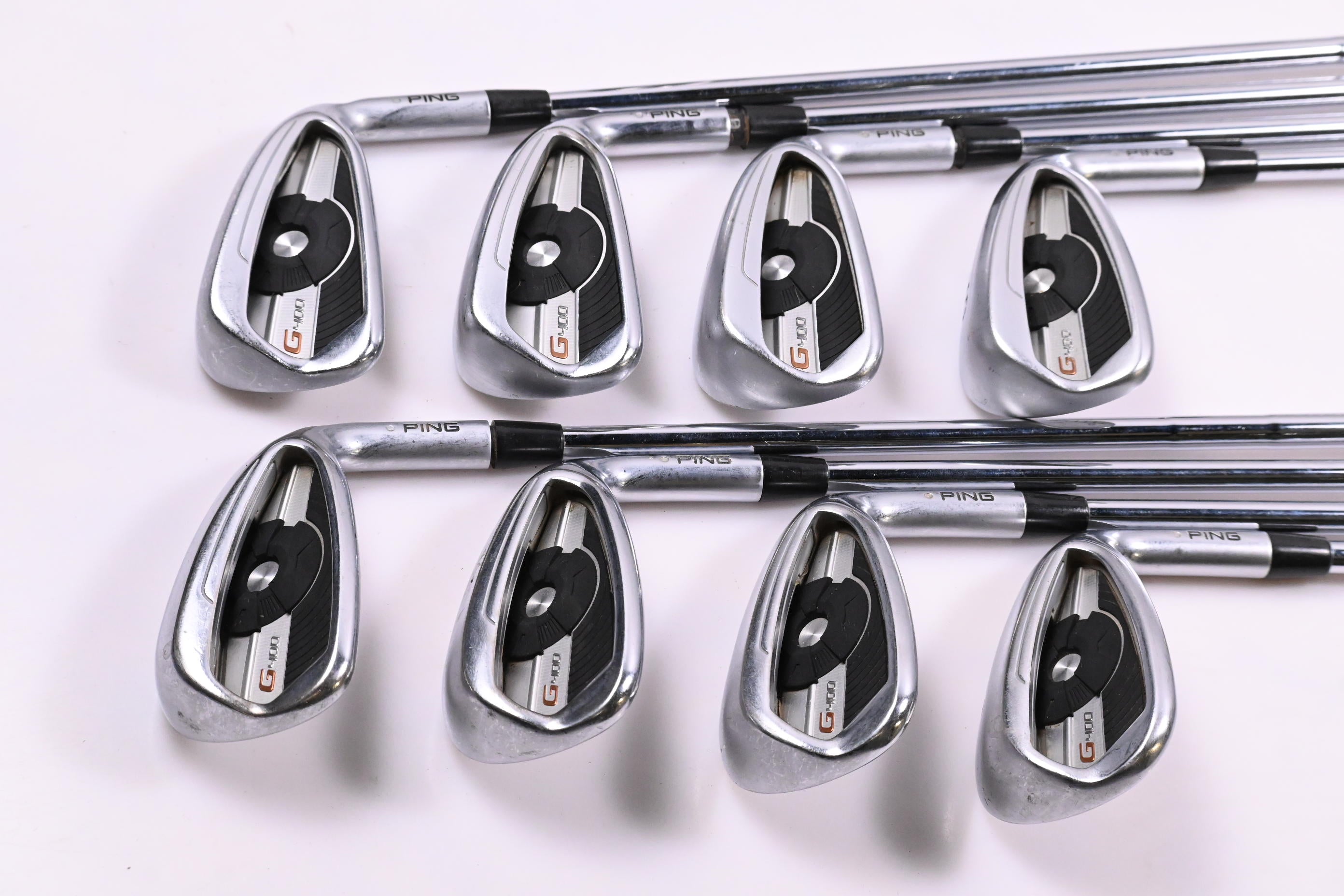 Ping G400 Irons / 5-PW+GW+SW / Silver Dot / Stiff Flex Ping AWT 2.0 Shafts