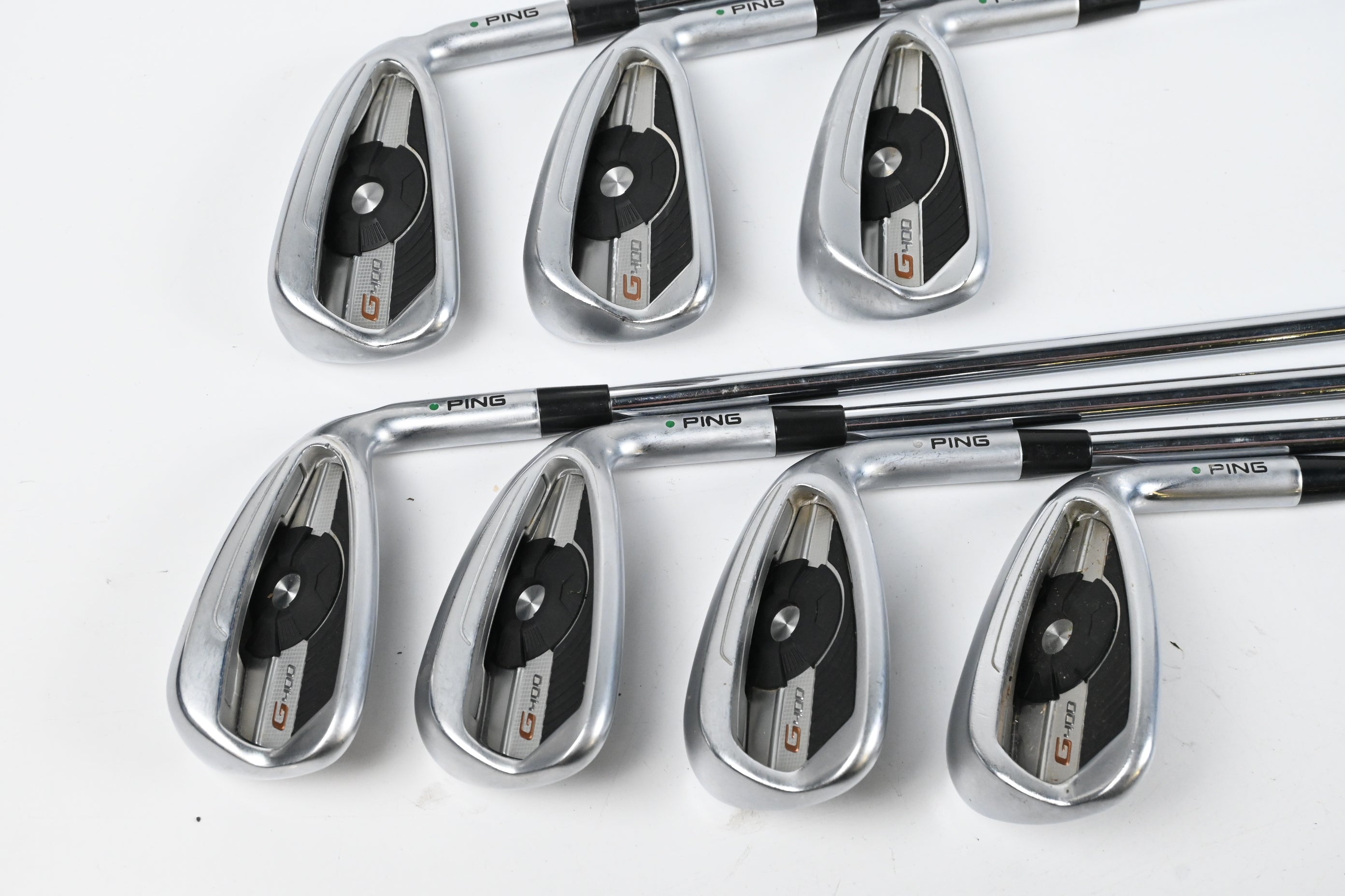Ping G400 Irons / 5-PW+GW / Green Dot / Regular Flex Ping AWT 2.0 Shafts