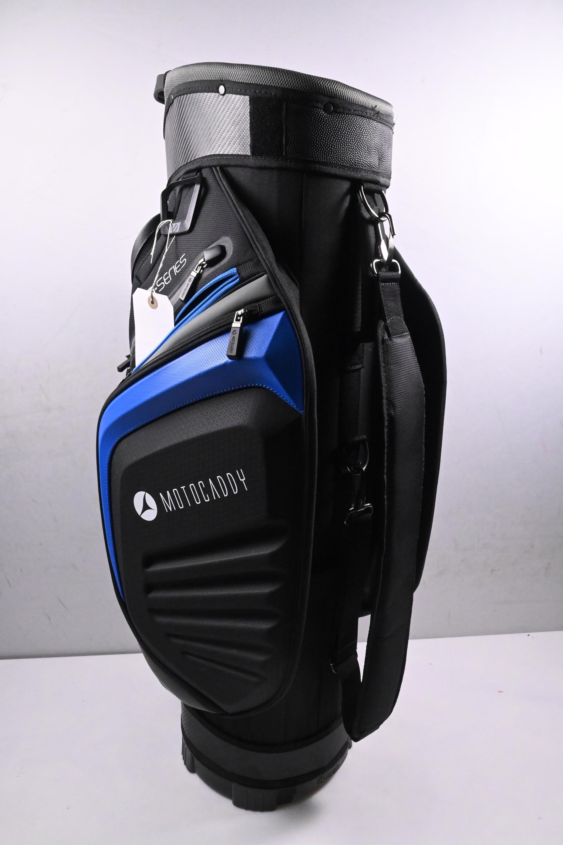 Motocaddy Pro Series Cart Bag / 14-Way Divider / Black, Grey, Blue
