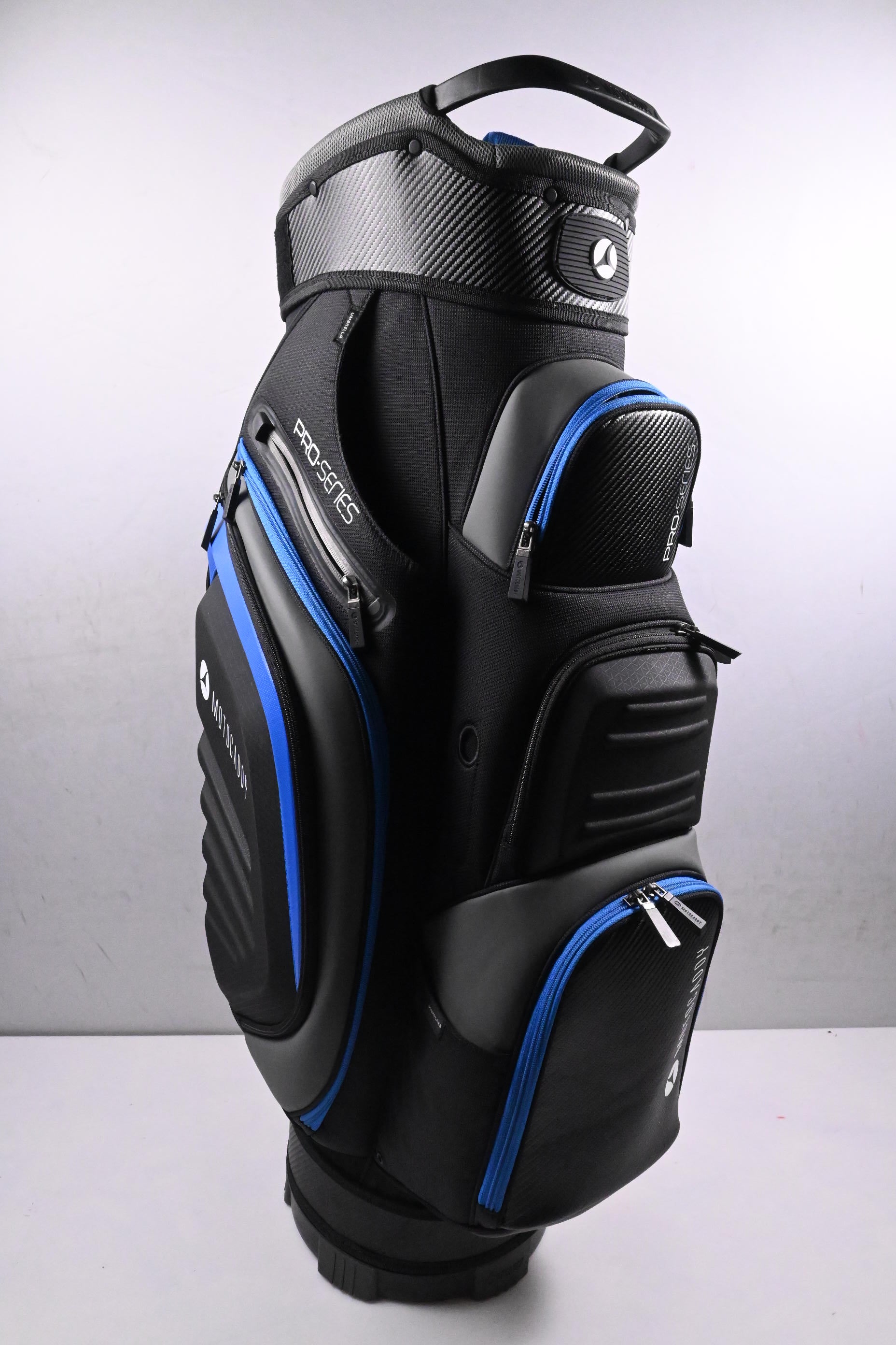 Motocaddy Pro Series Cart Bag / 14-Way Divider / Black, Grey, Blue