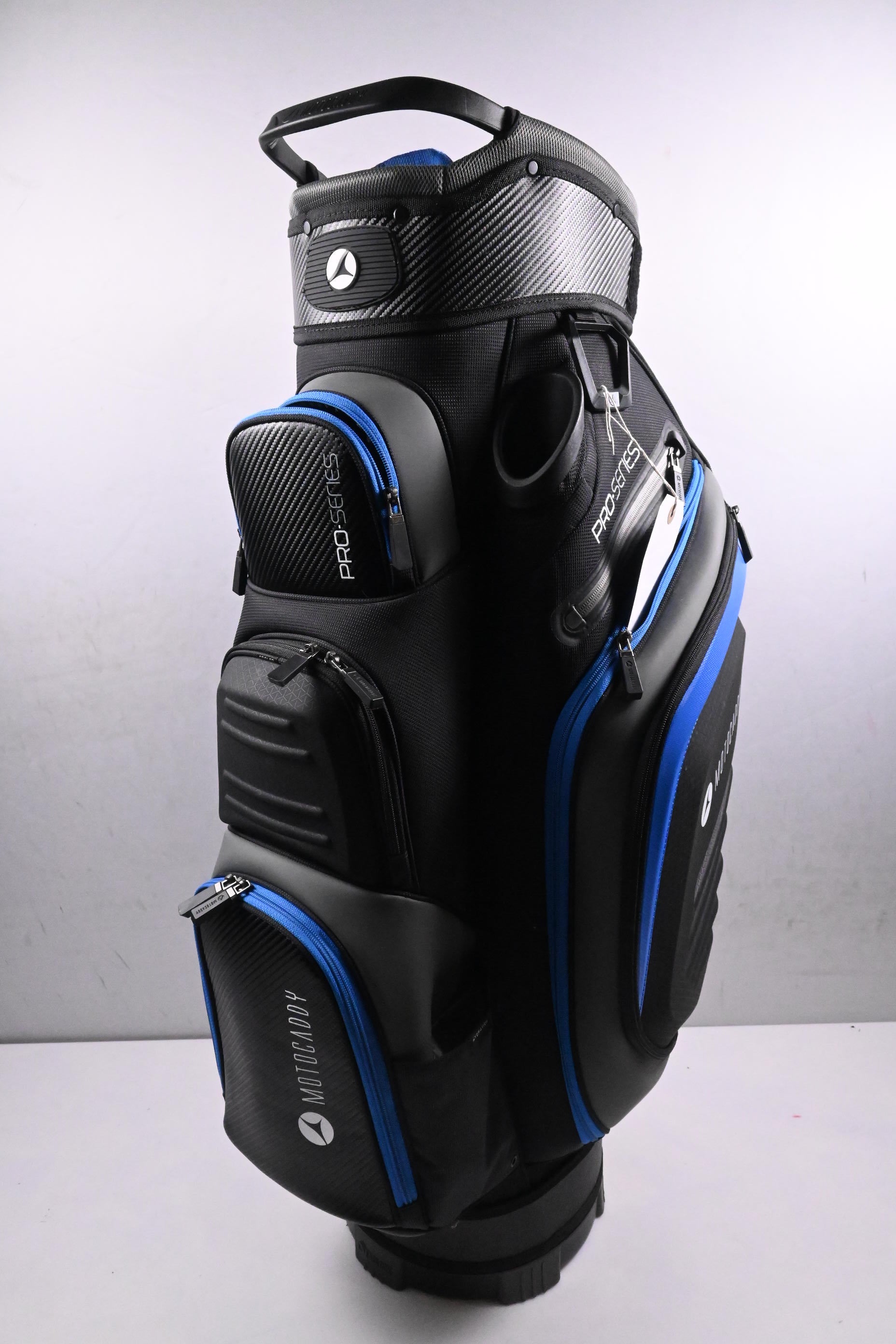 Motocaddy Pro Series Cart Bag / 14-Way Divider / Black, Grey, Blue