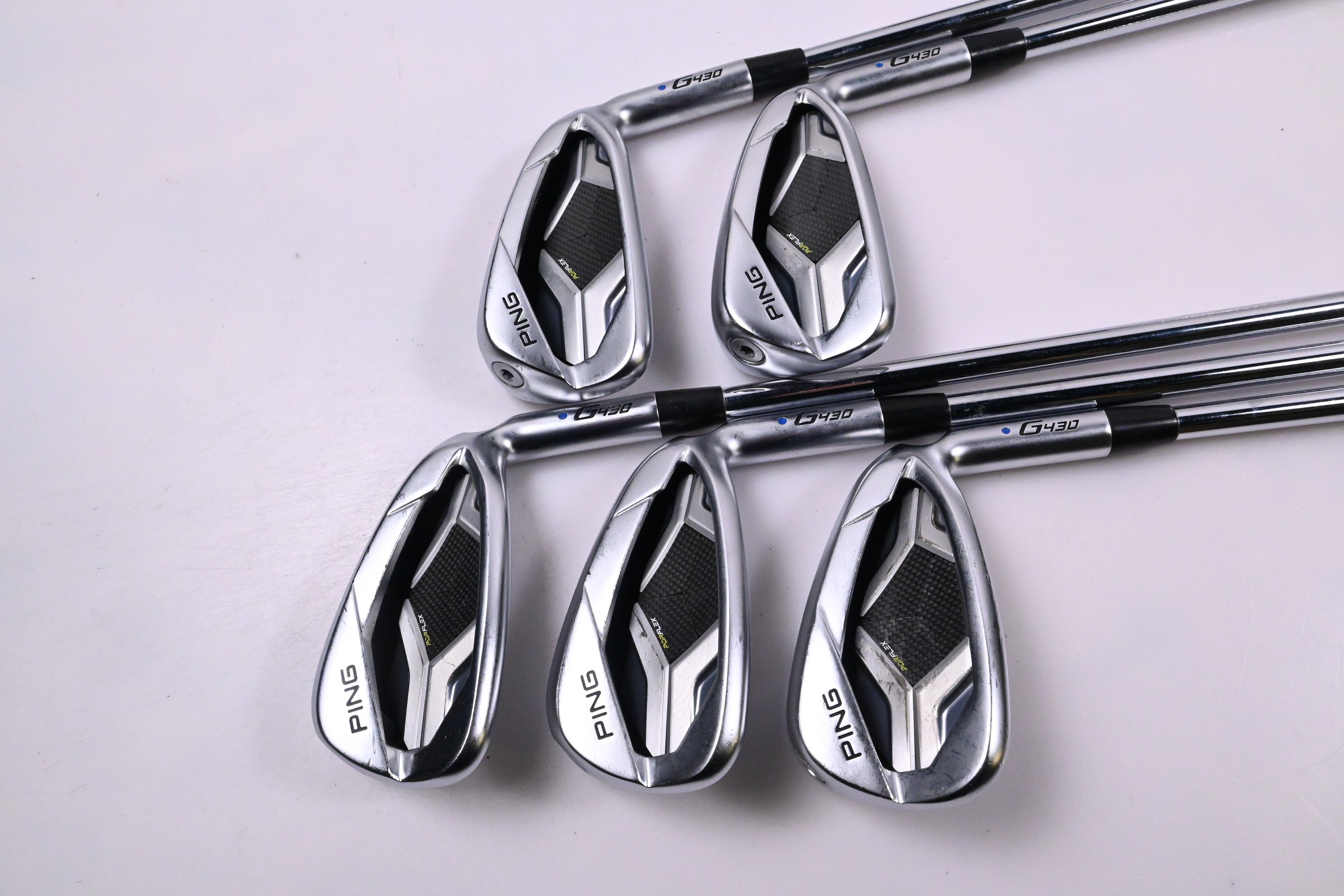 Ping G430 Irons / 6-PW / Blue Dot / Regular Flex Ping AWT 2.0 Shafts