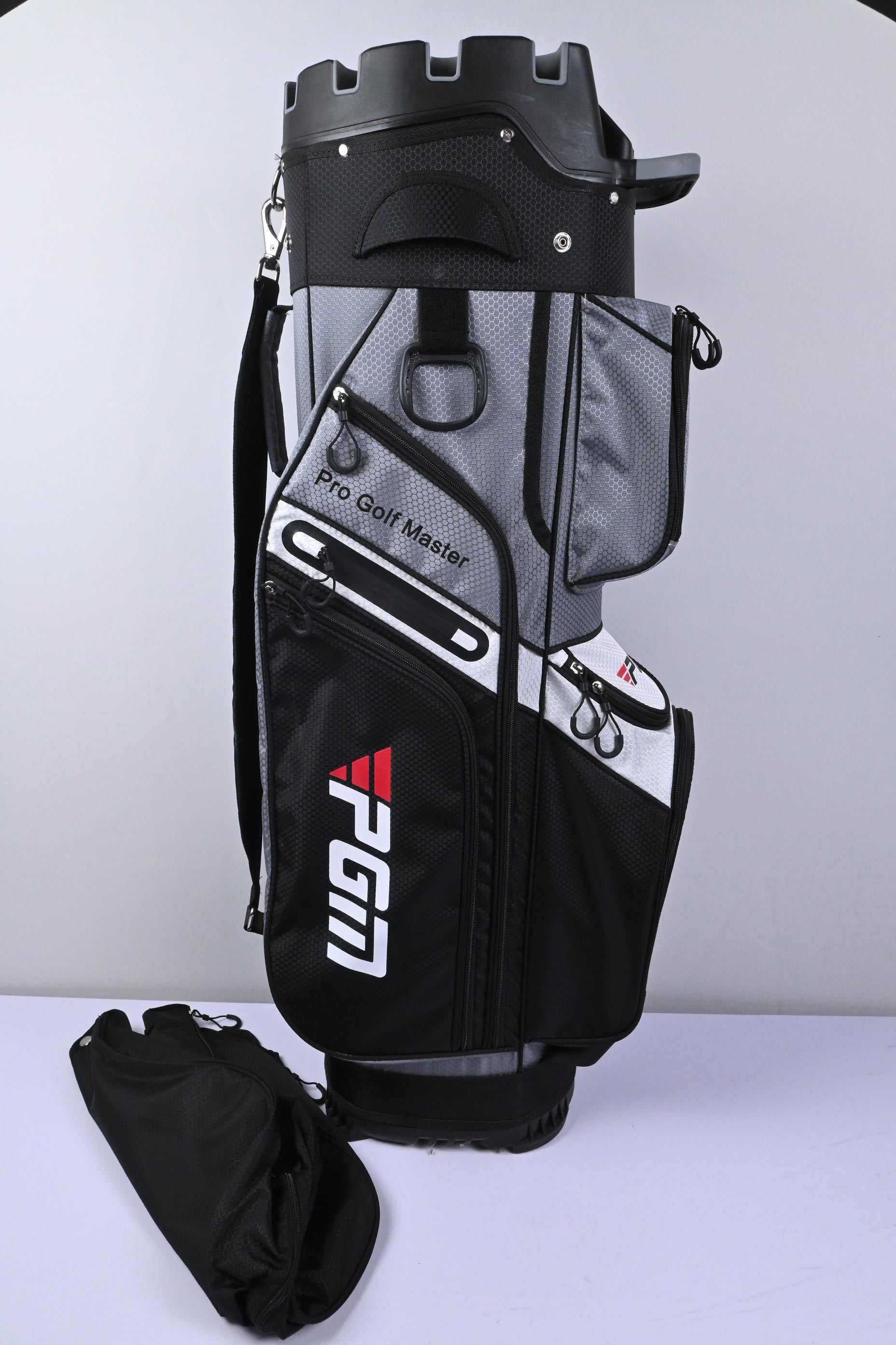 Pro Golf Master Cart Bag / 14-Way Divider / Black, Grey & White