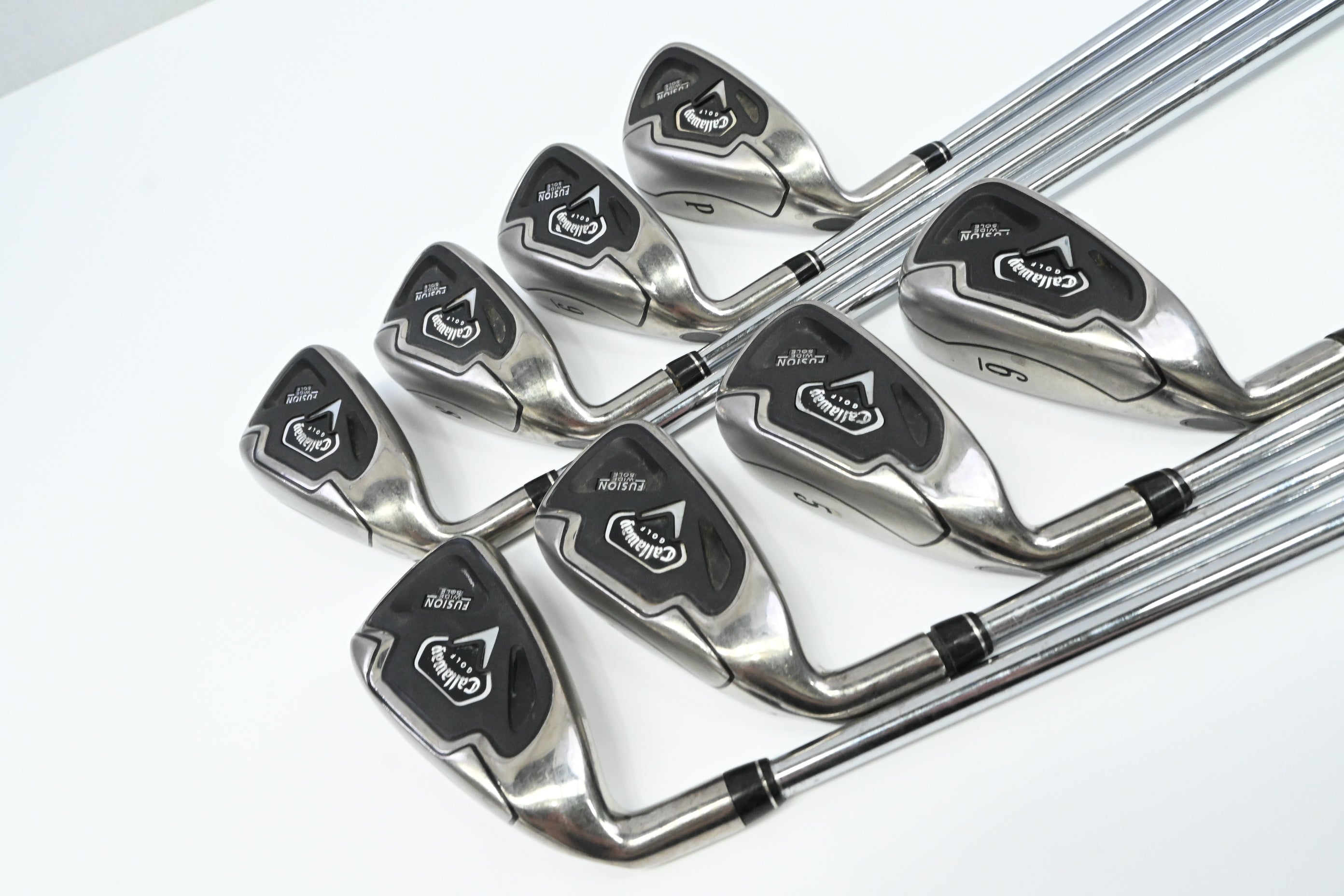 Left Hand Callaway Fusion Wide Sole Irons / 3-PW / Uniflex Callaway Nippon 990
