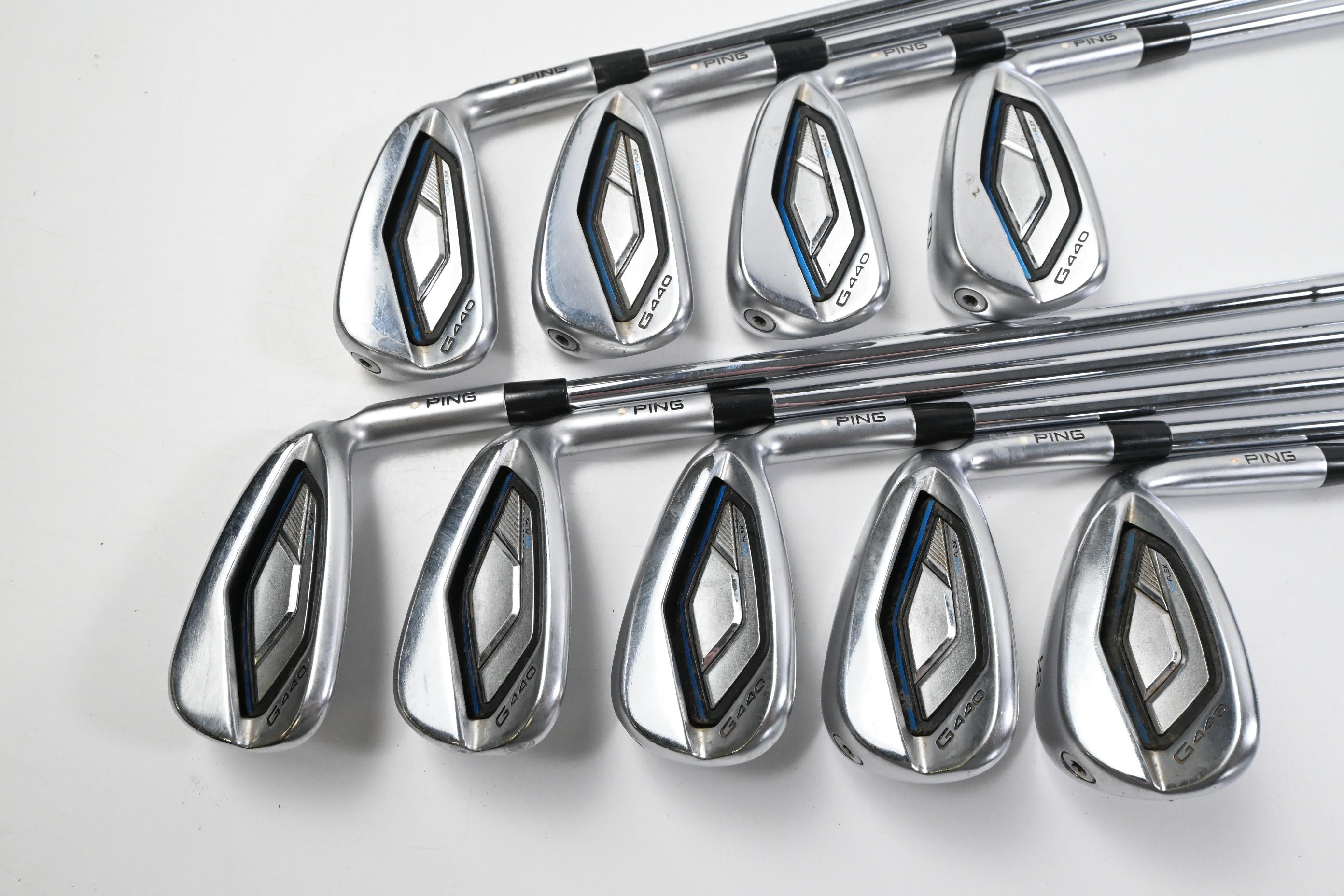 Ping G440 Irons / 5-PW+GW+SW / White Dot / Regular Flex Ping AWT 3.0 Shafts