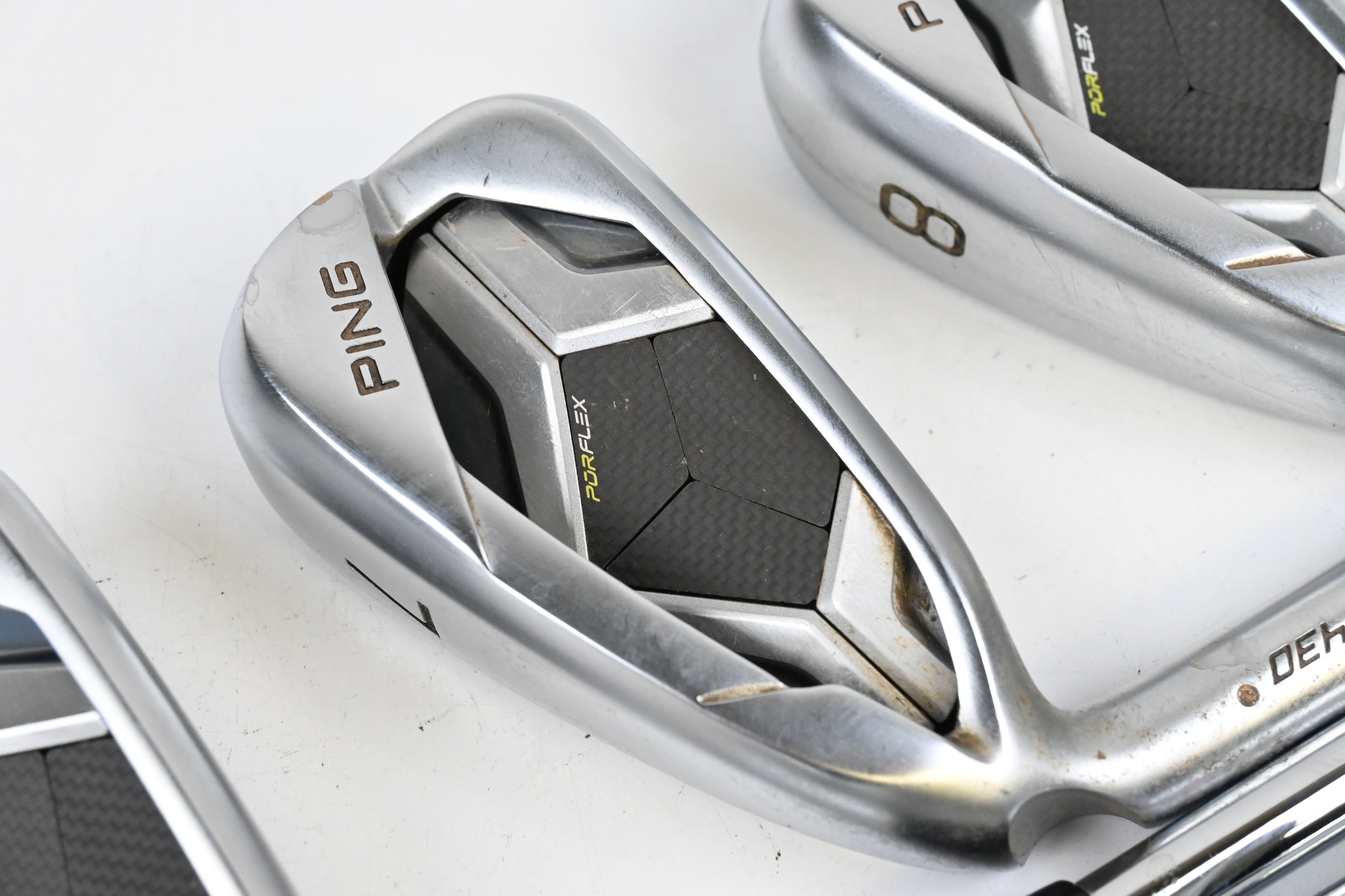 Left Hand Ping G430 Irons / 5-PW+GW+SW+LW / White Dot / Stiff Flex Ping AWT 2.0