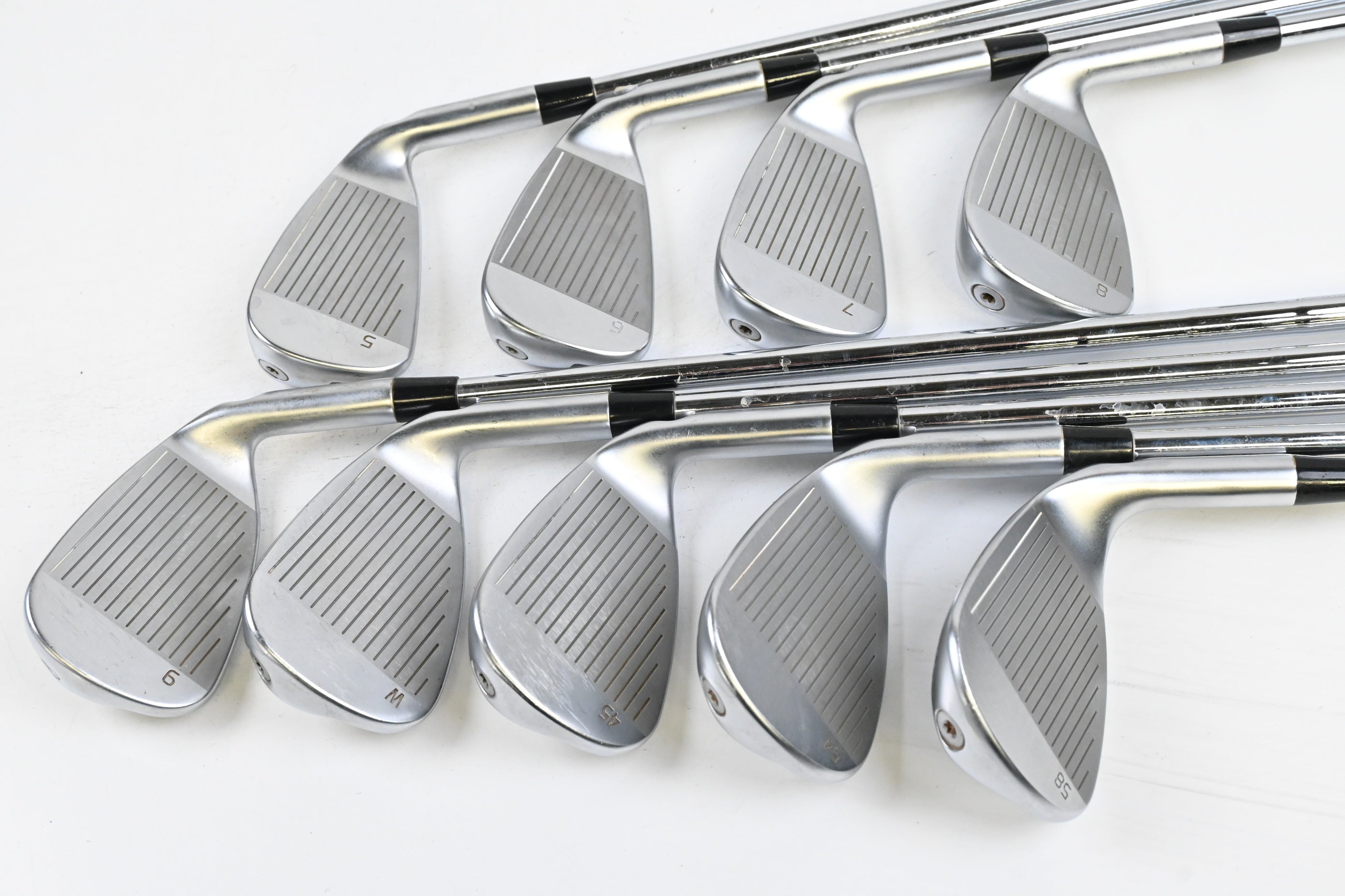 Left Hand Ping G430 Irons / 5-PW+GW+SW+LW / White Dot / Stiff Flex Ping AWT 2.0