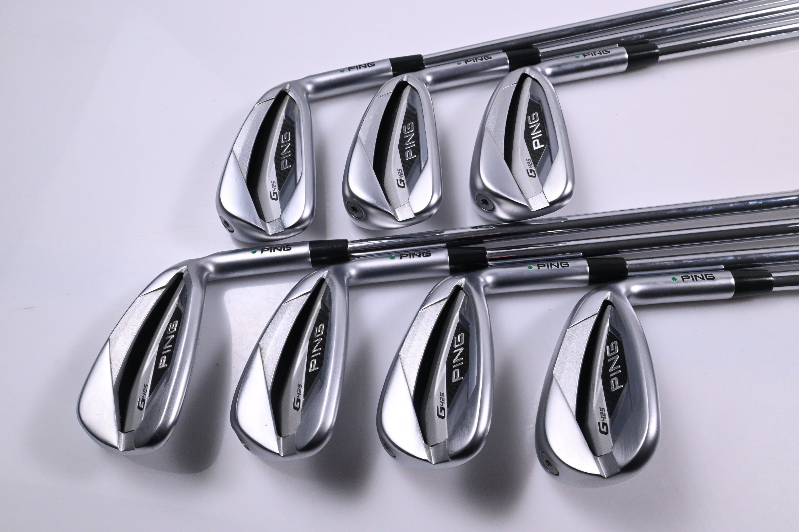 Ping G425 Irons / 5-PW+SW / Green Dot / Stiff Flex Ping AWT 2.0 Shafts