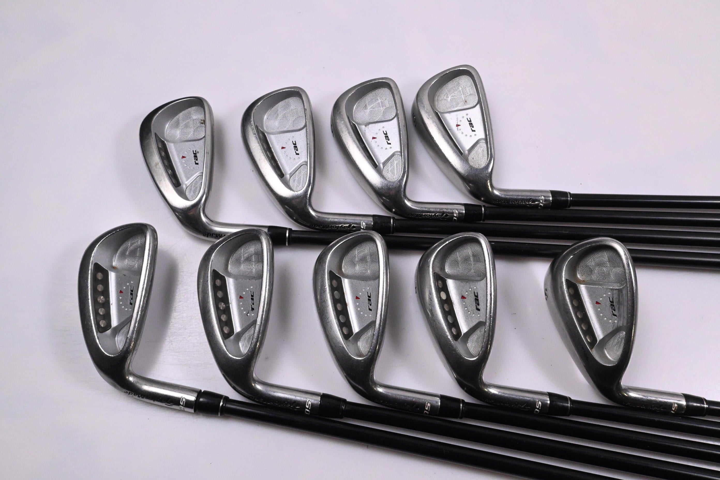 Left Hand Taylormade RAC OS Irons / 3-PW+SW / Stiff Flex Taylormade Shafts