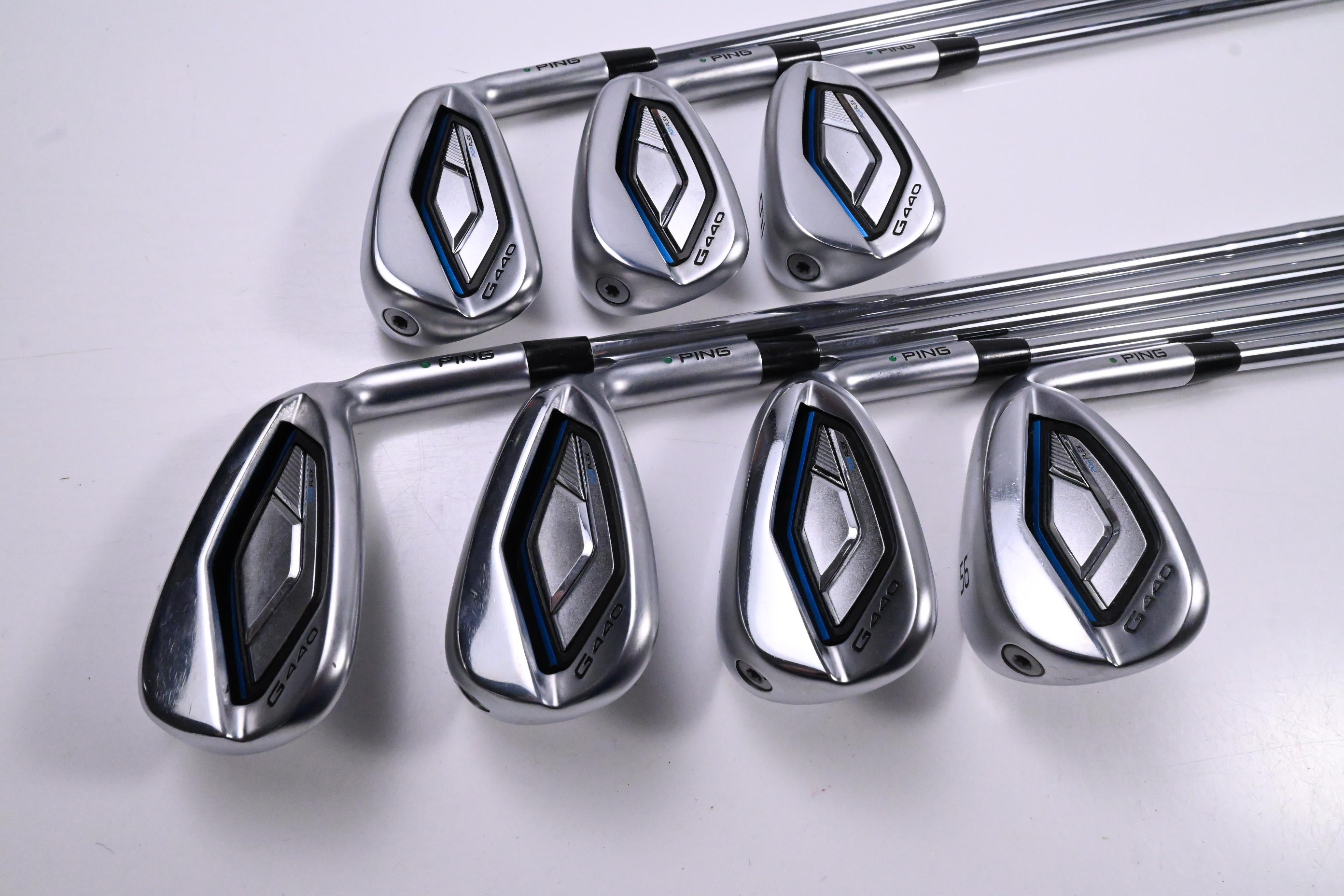 Ping G440 Irons / 7-PW+GW+52+56 / Green Dot / Regular Flex Ping AWT 3.0 Shafts