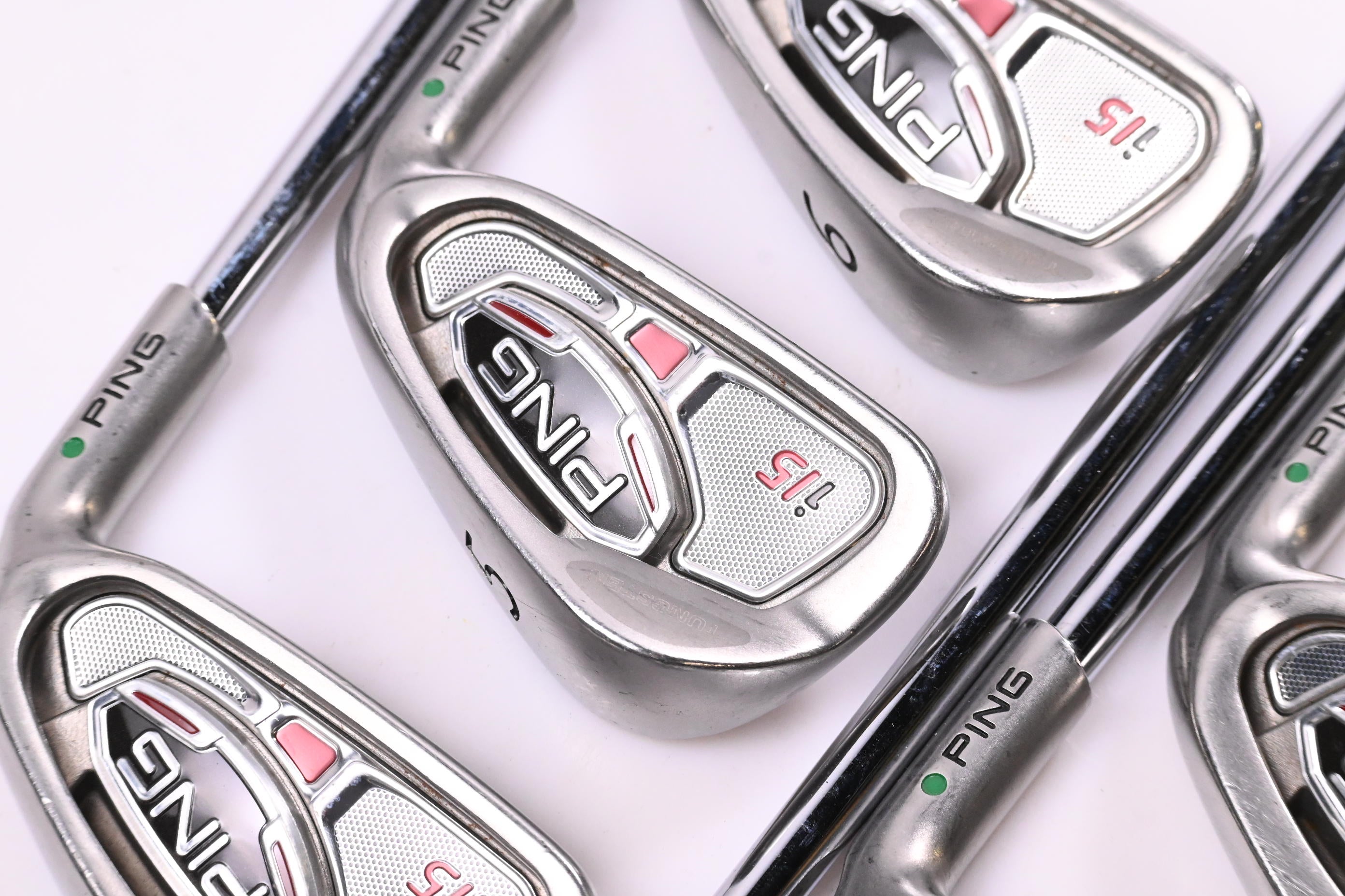 Ping i15 Irons / 4-PW / Green Dot / Stiff Flex Ping AWT Shafts