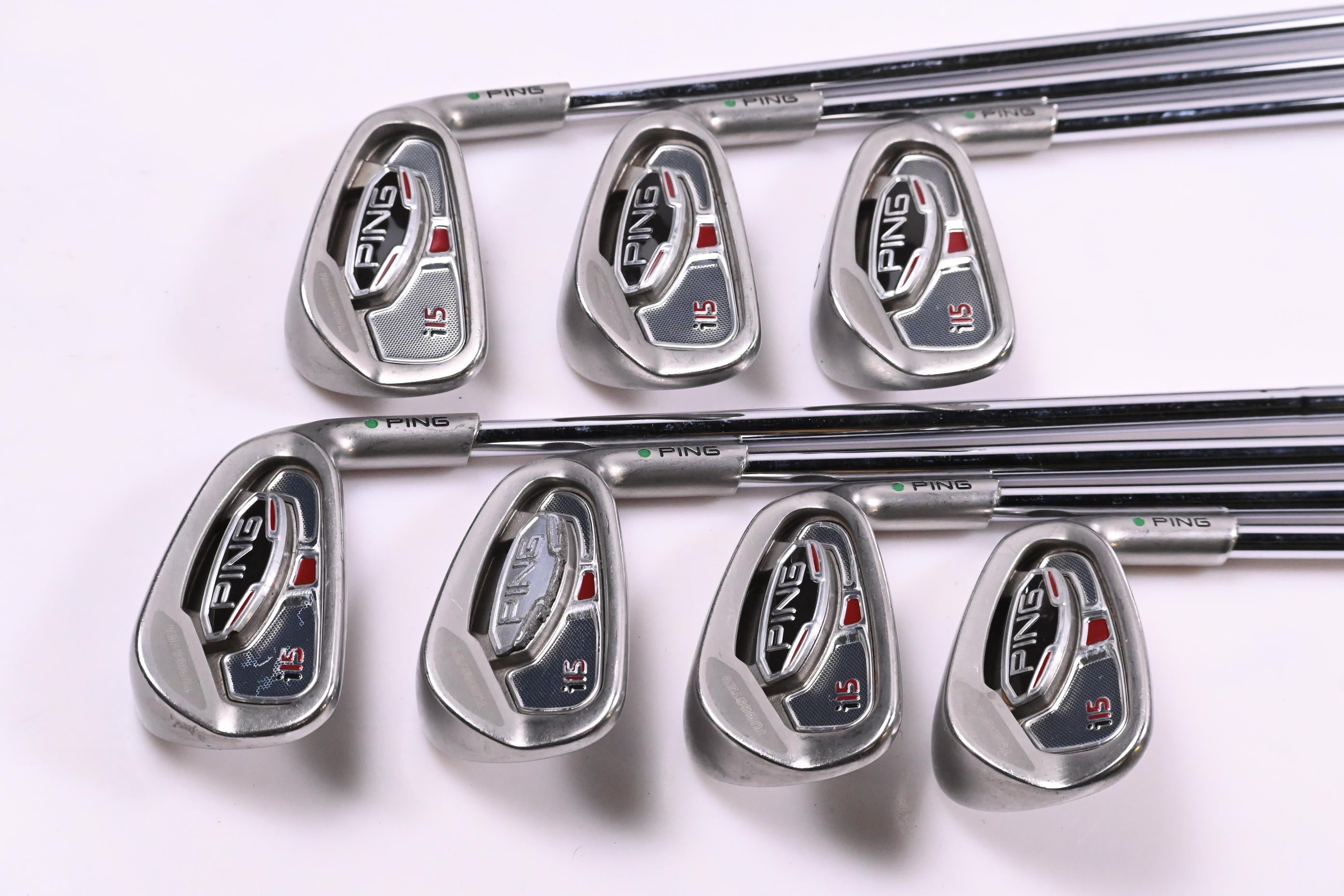 Ping i15 Irons / 4-PW / Green Dot / Stiff Flex Ping AWT Shafts
