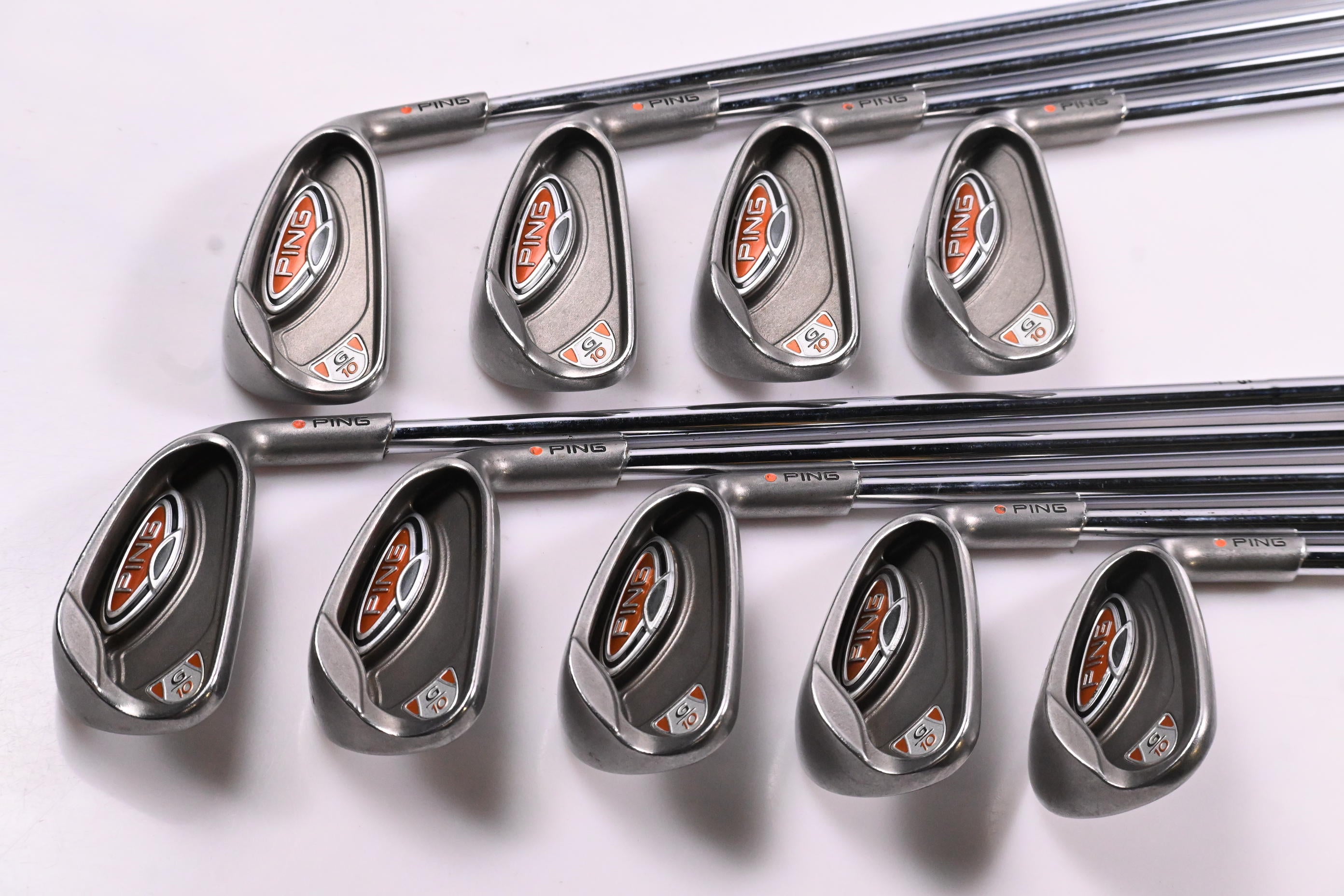 Ping G10 Irons / 3-PW+SW / Orange Dot / Regular Flex Ping AWT Shafts