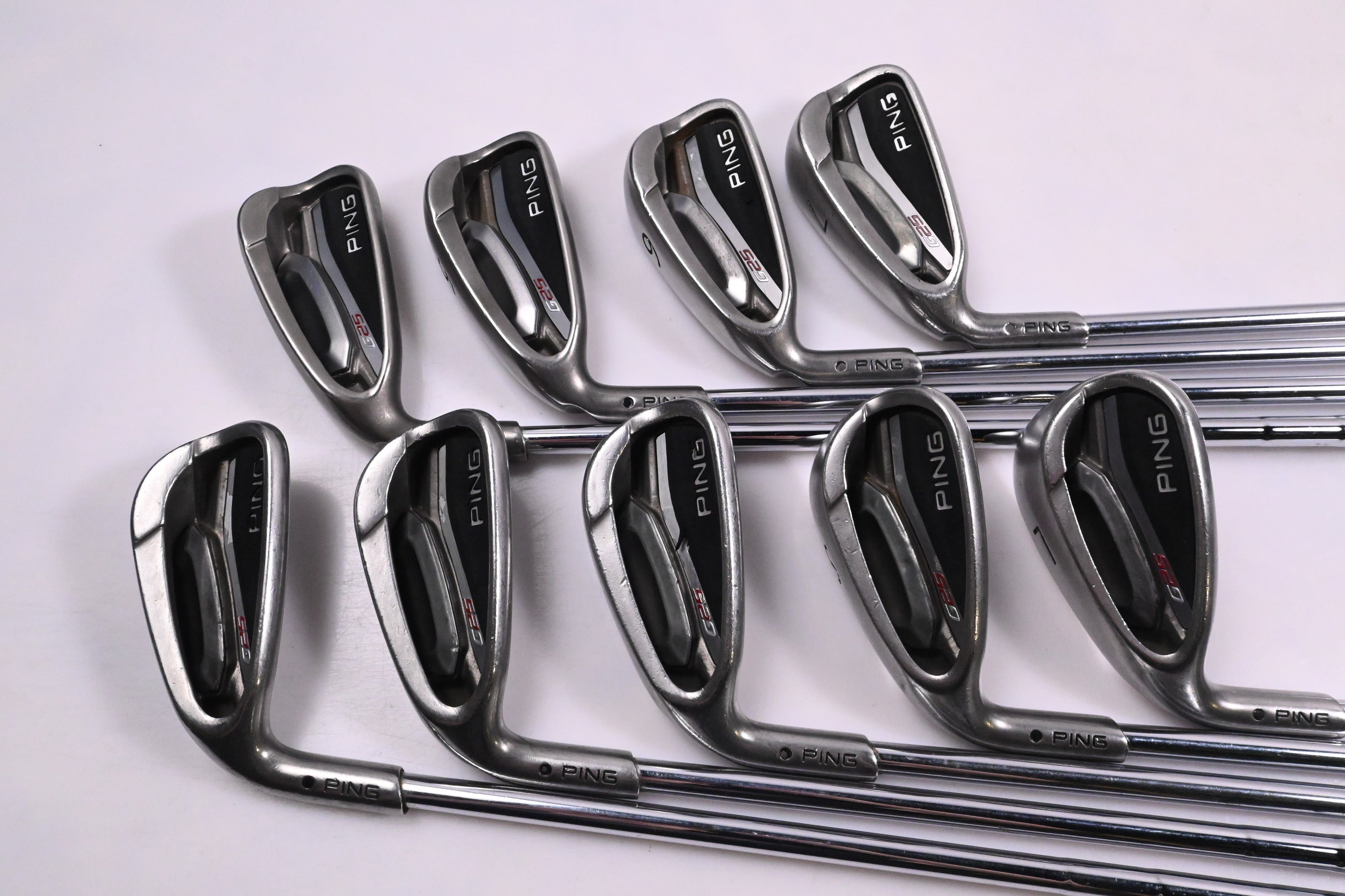 Left Hand Ping G25 Irons / 4-PW+SW+LW / Black Dot / Regular Flex Ping CFS Shafts