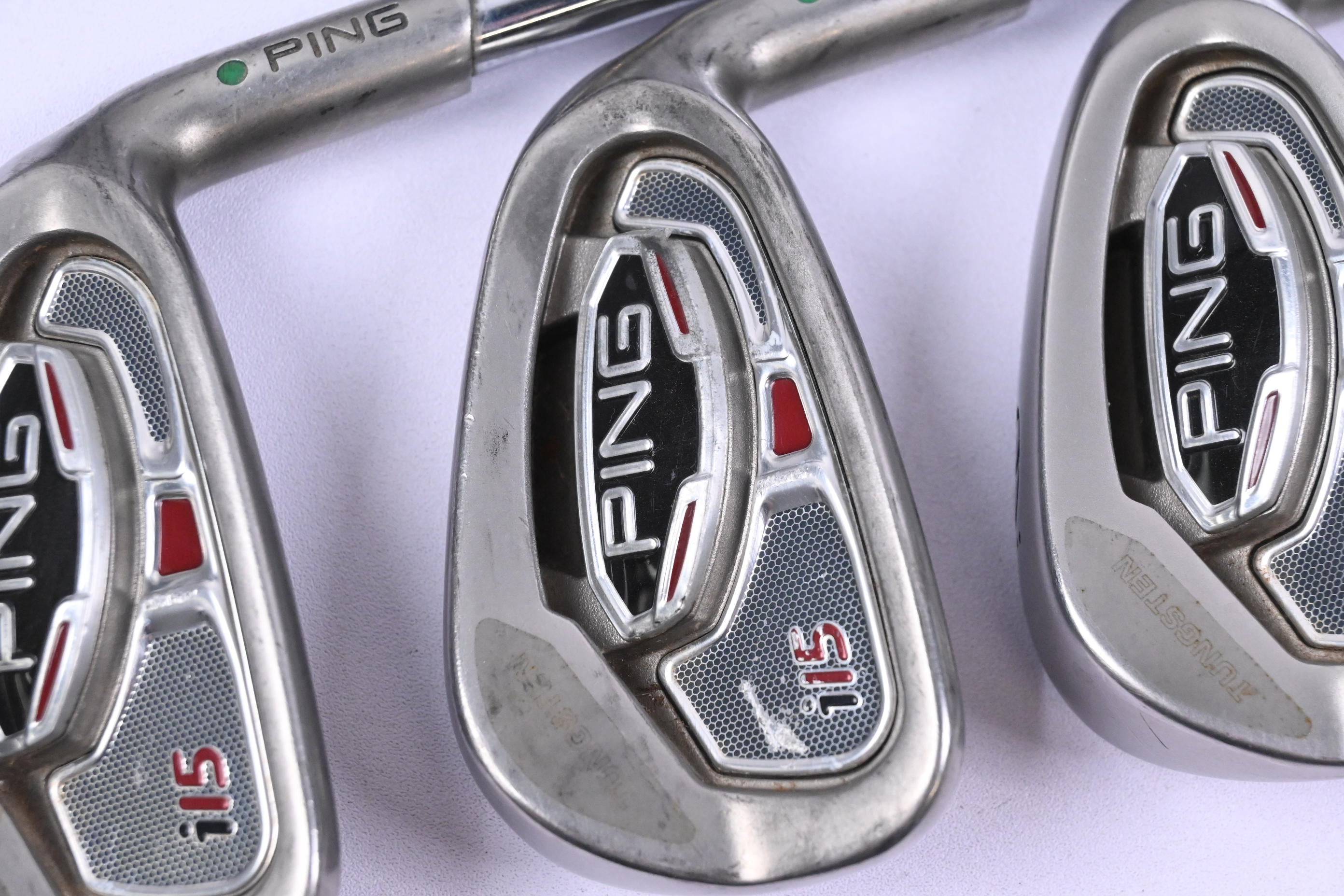 Ping i15 Irons / 3-PW / Green Dot / Stiff Flex Ping AWT Shafts