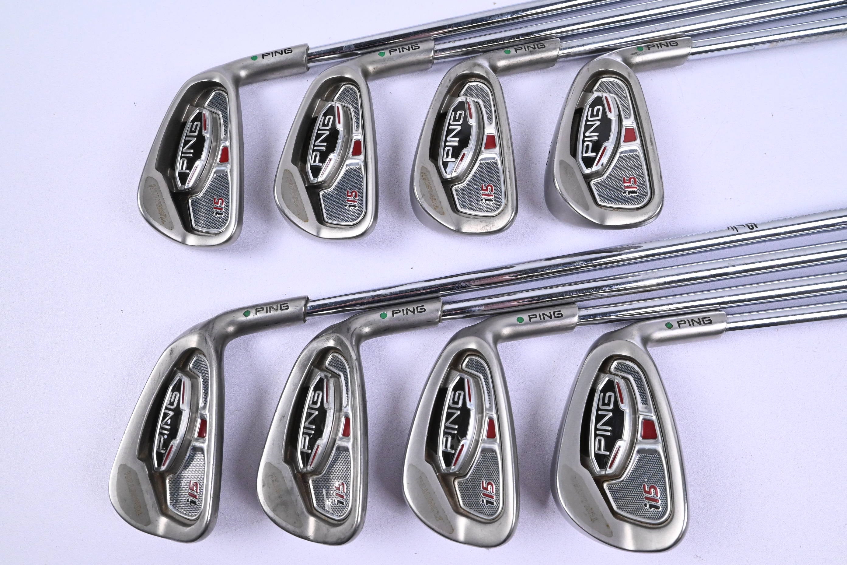 Ping i15 Irons / 3-PW / Green Dot / Stiff Flex Ping AWT Shafts