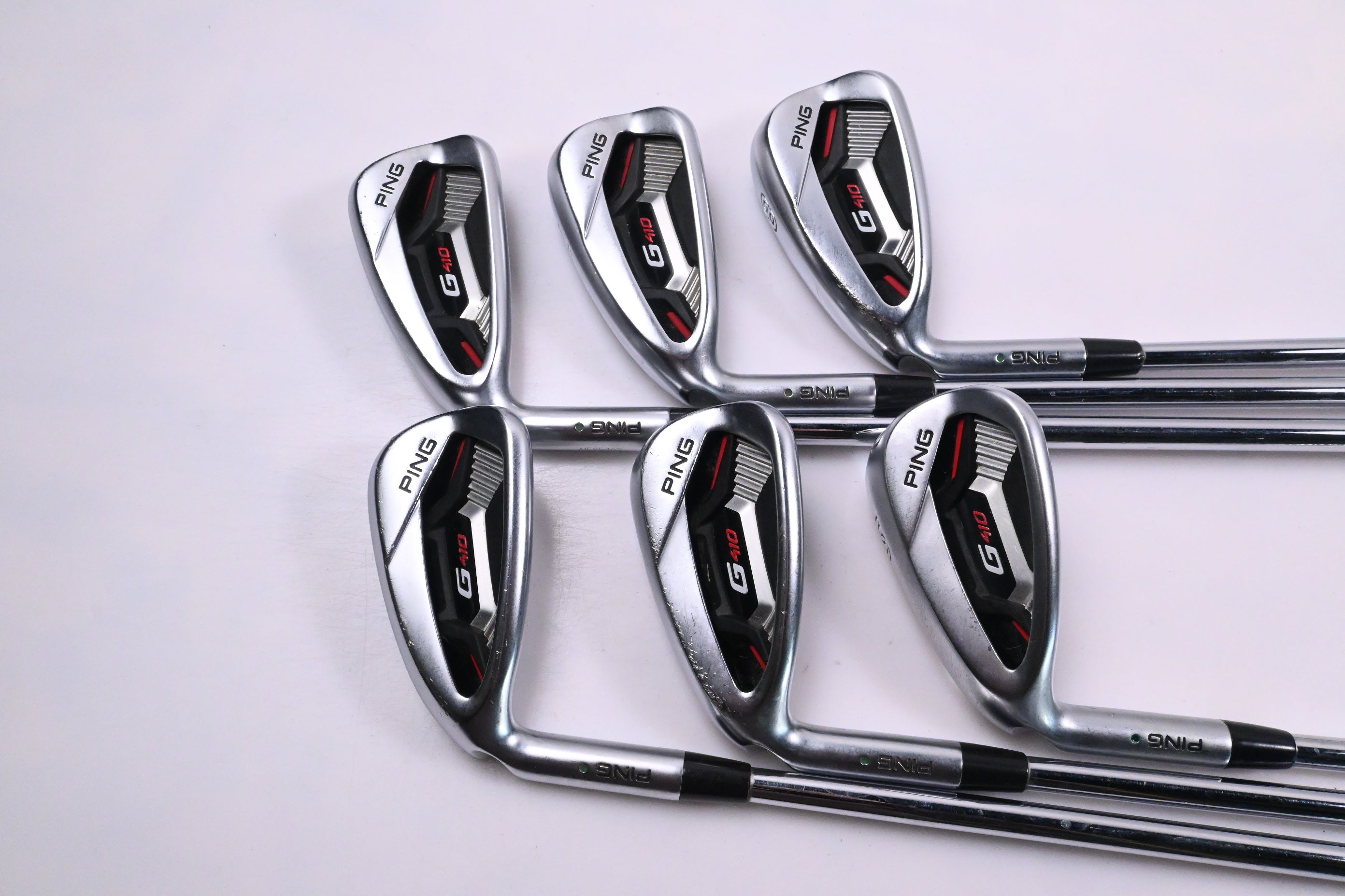 Left Hand Ping G410 Irons / 6-PW+SW / Green Dot / Regular Flex Ping AWT 2.0