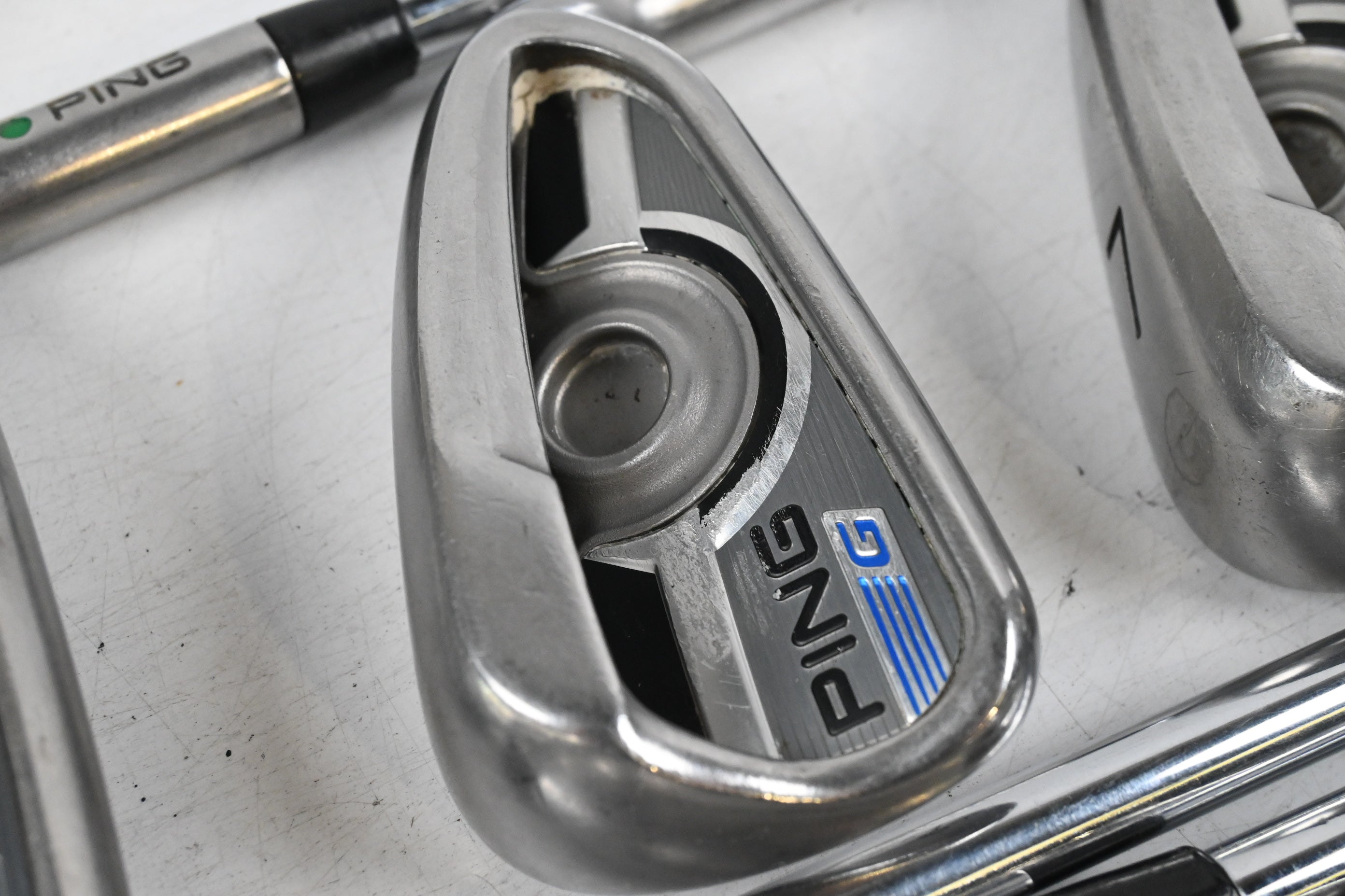 Ping G Series Irons / 5-PW+SW / Green Dot / Regular Flex Ping AWT 2.0 Shafts
