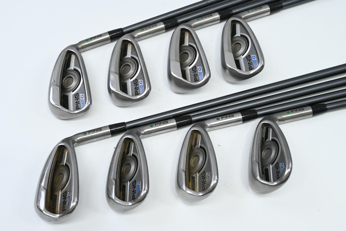 Ping G Series Irons / 5-PW+UW+SW / Green Dot / Senior Flex Ping CFS 65 Shafts
