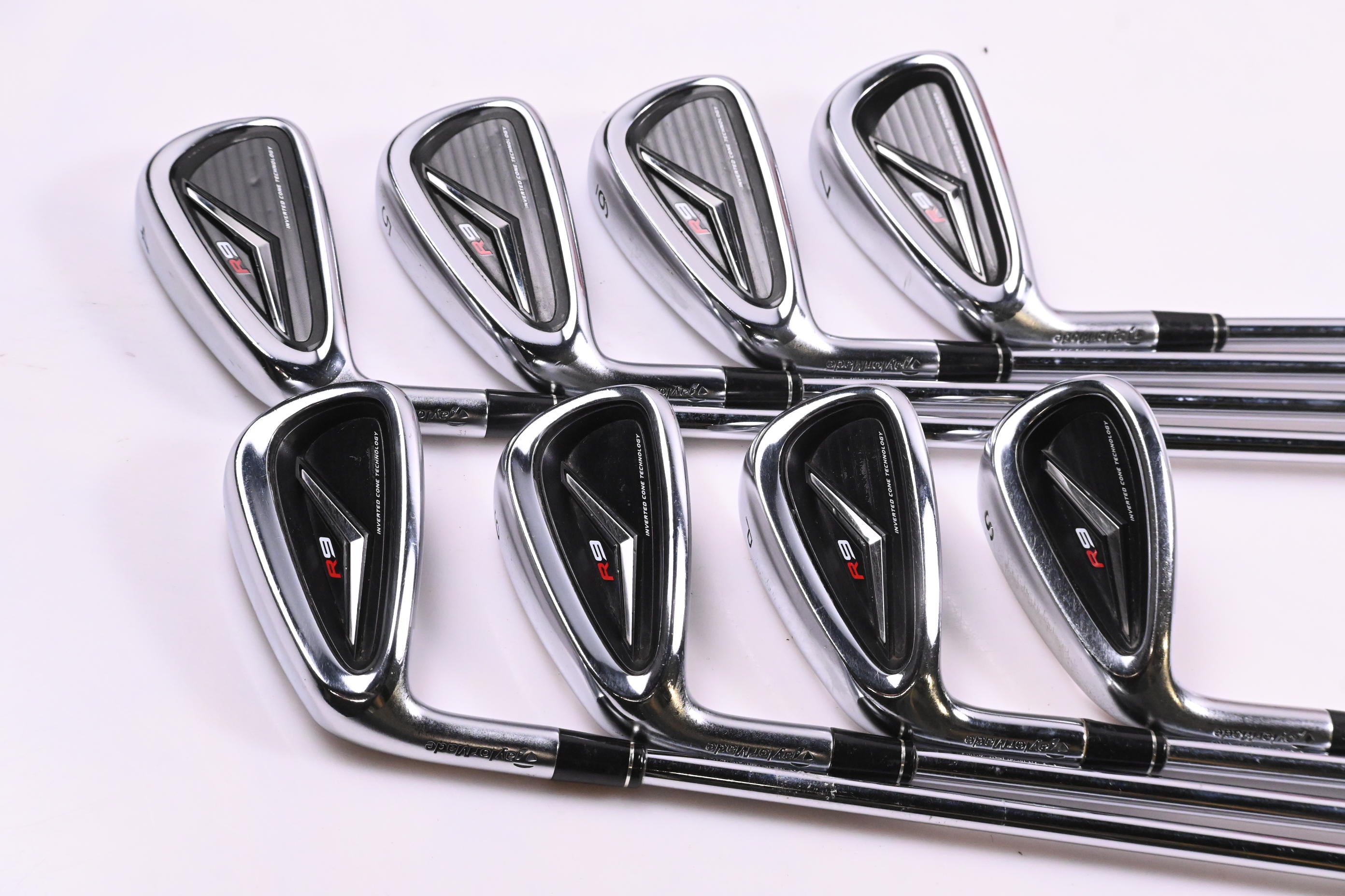 Left Hand Taylormade R9 Irons / 4-PW+SW / Regular Flex KBS Taylormade 90 Shafts