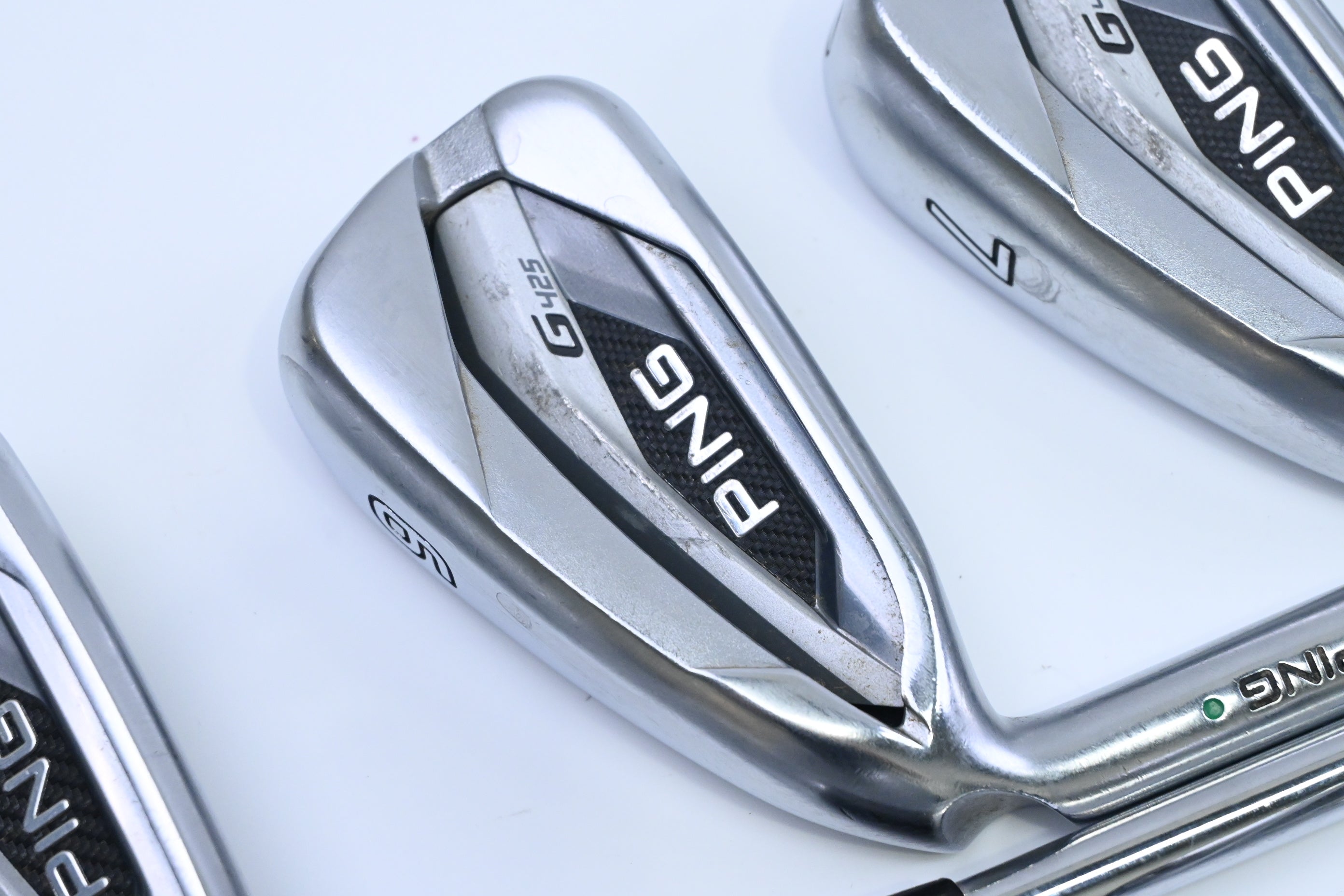 Left Hand Ping G425 Irons / 5-PW+UW+SW+LW / Green Dot / Stiff Flex NS Pro Modus3