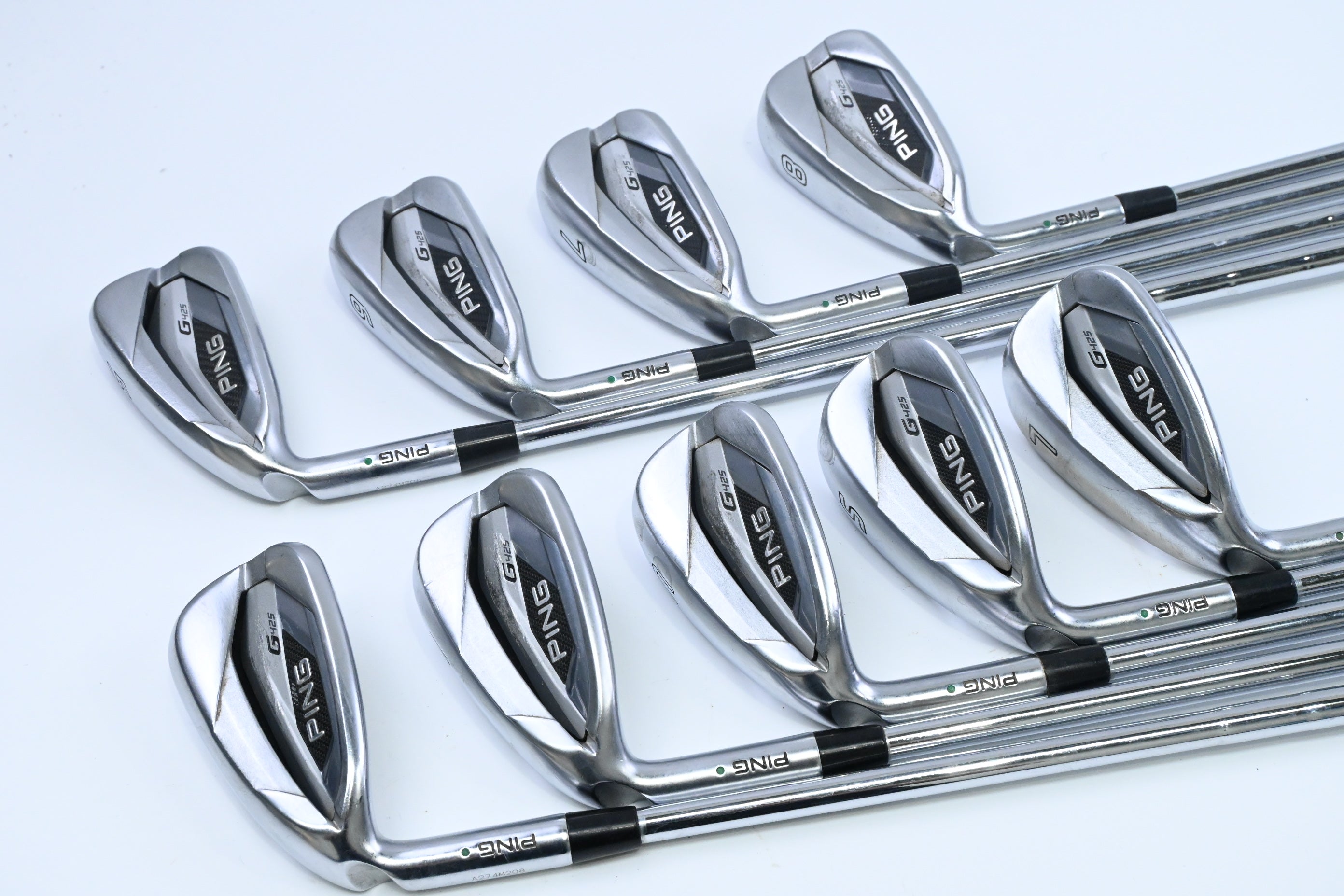 Left Hand Ping G425 Irons / 5-PW+UW+SW+LW / Green Dot / Stiff Flex NS Pro Modus3
