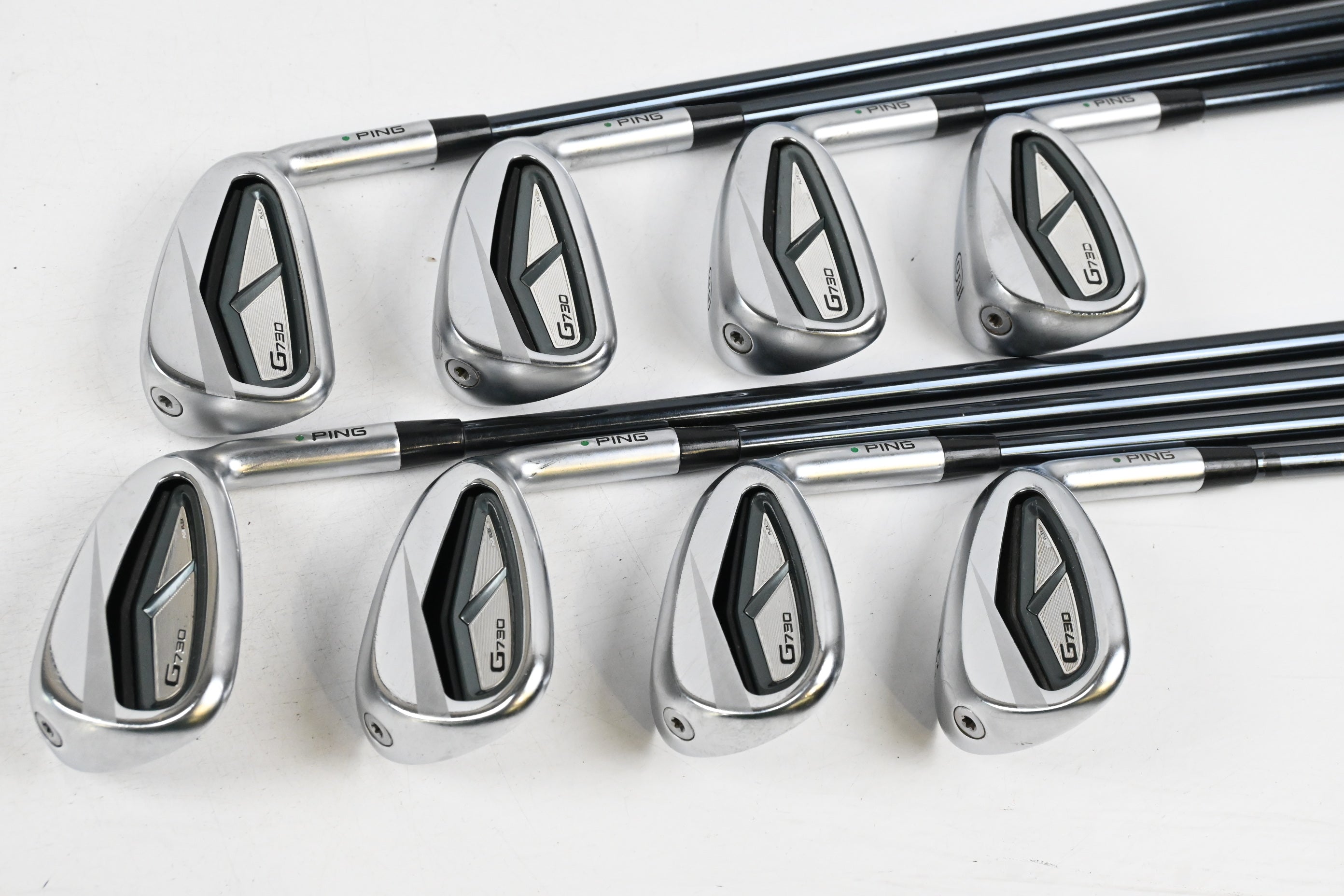 Ping G730 Irons / 6-PW+UW+GW+SW / Green Dot / Senior Flex UST Mamiya Recoil 65