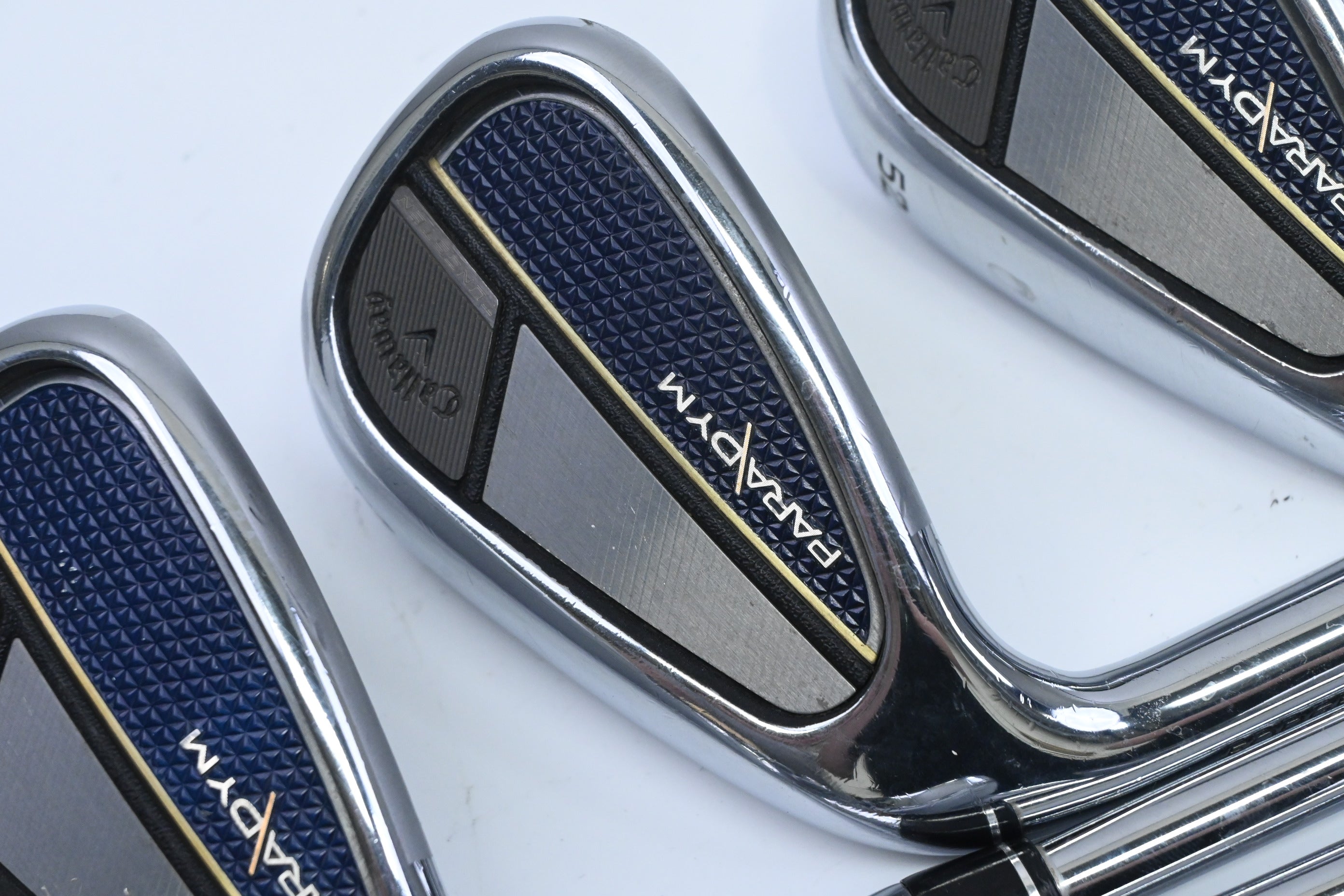 Left Hand Callaway Paradym Irons / 4-PW+GW+52° / Stiff Flex Elevate MPH 95