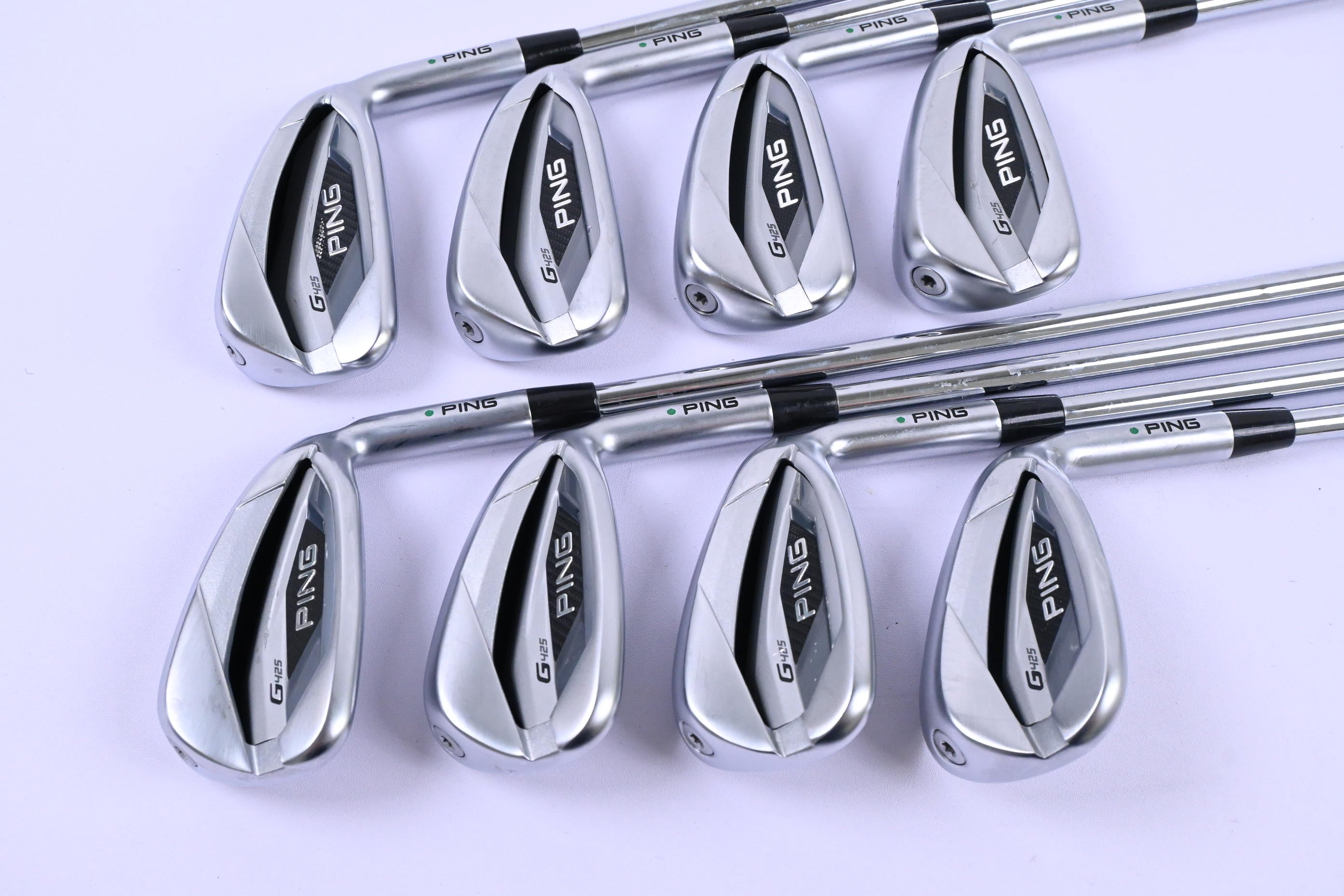Ping G425 Irons / 4-PW+SW / Green Dot / Stiff Flex Ping AWT 2.0 Shafts