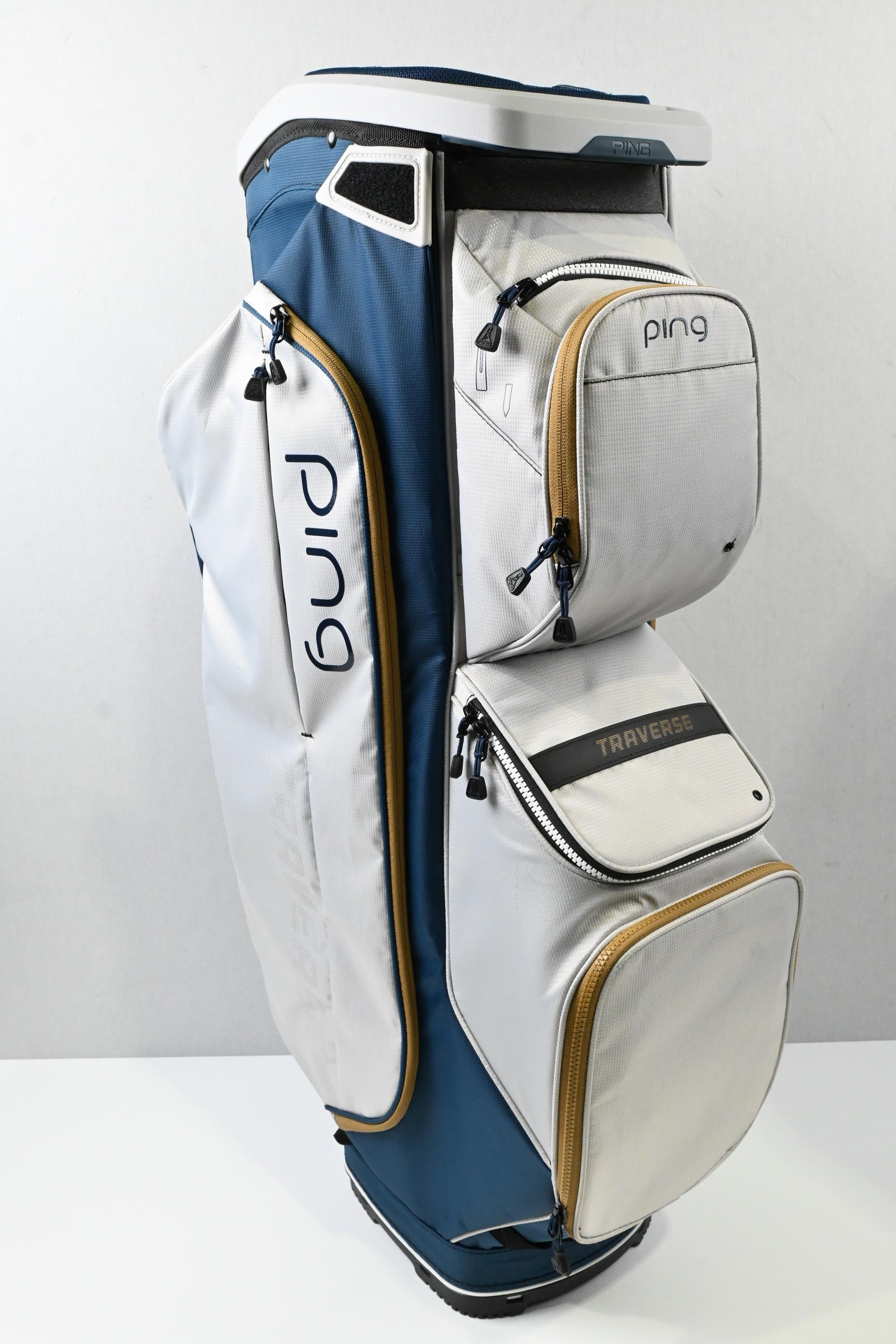 Ping Traverse Cart Bag / 14-Way / White, Blue, Gold