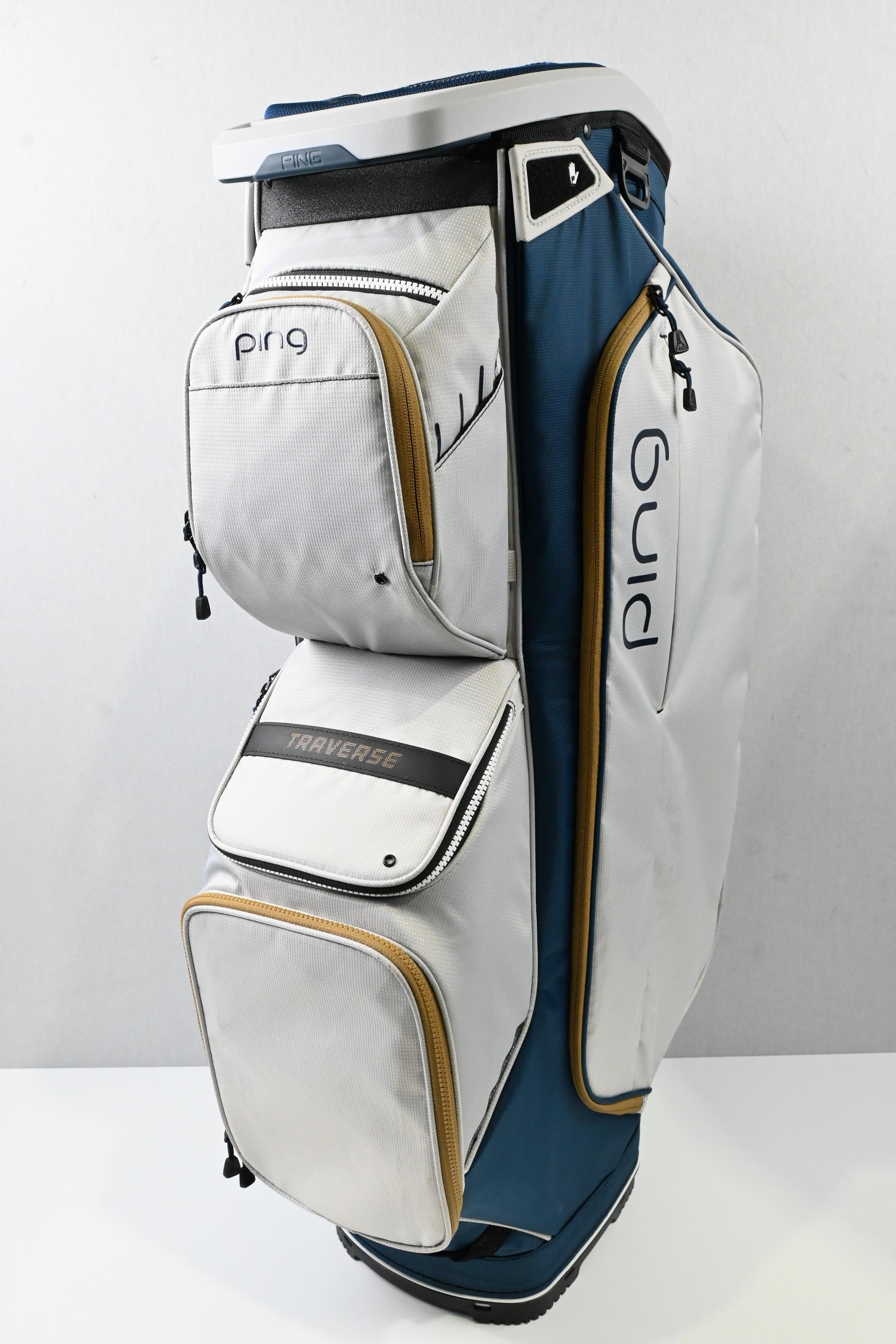 Ping Traverse Cart Bag / 14-Way / White, Blue, Gold